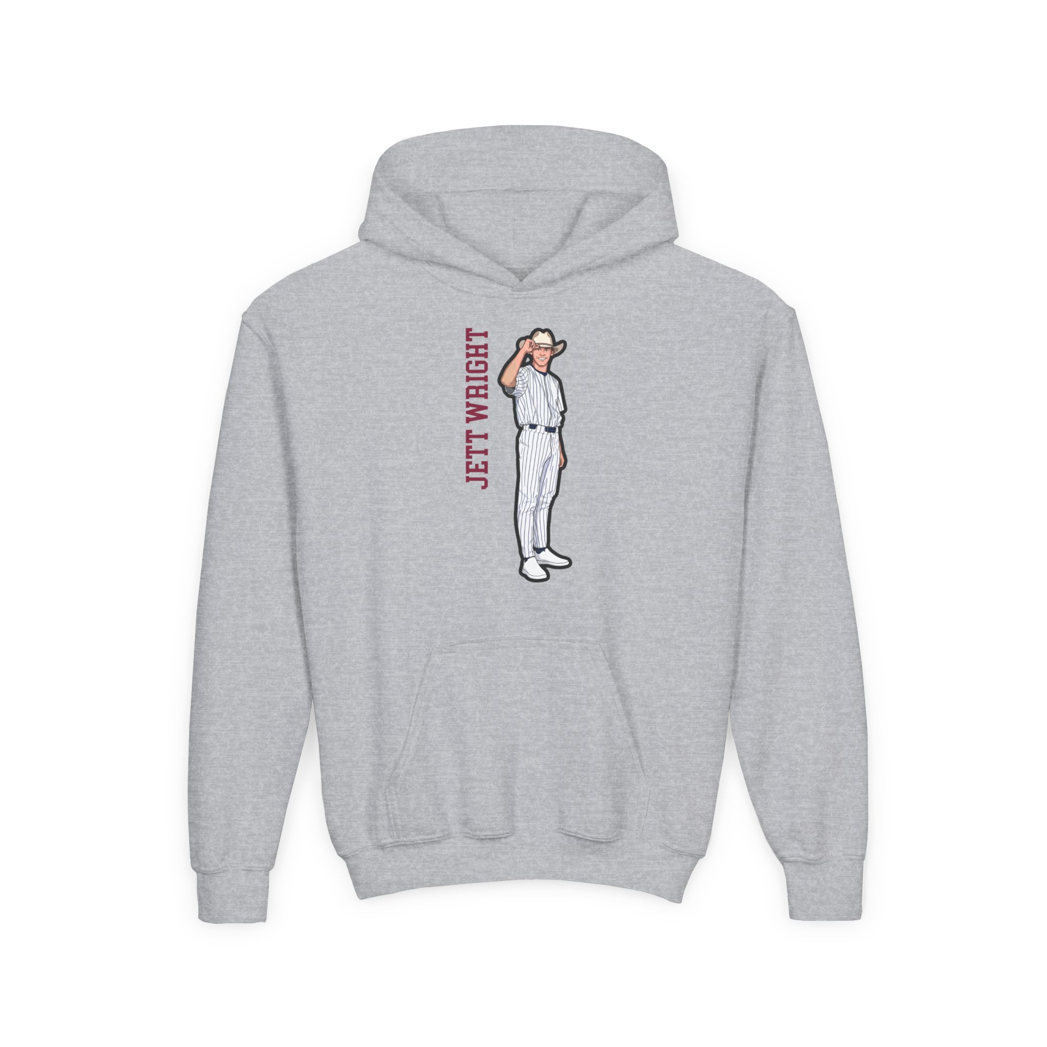 Youth Hoodie — character_name_vertical in Grey