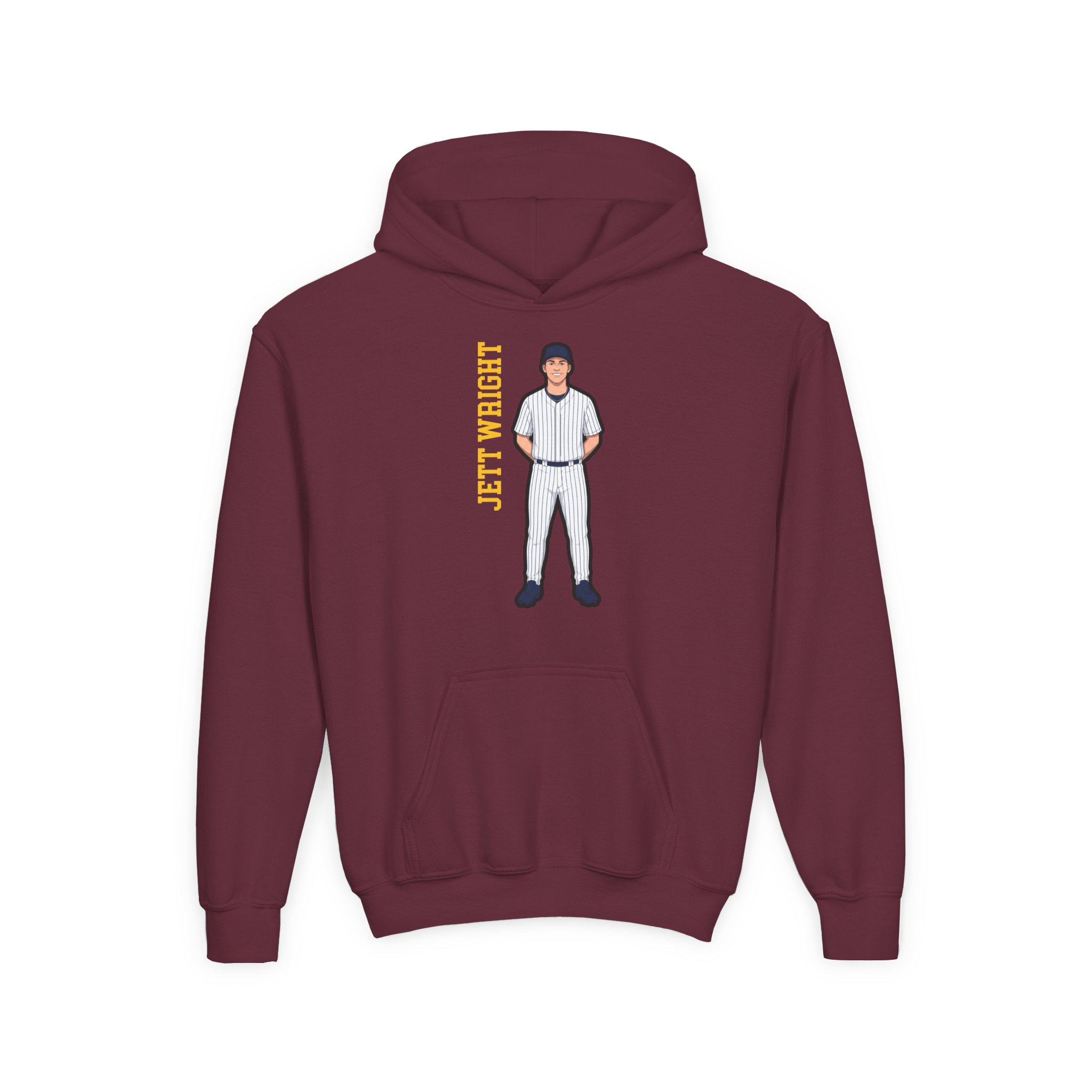 Youth Hoodie — character_name_vertical in Maroon