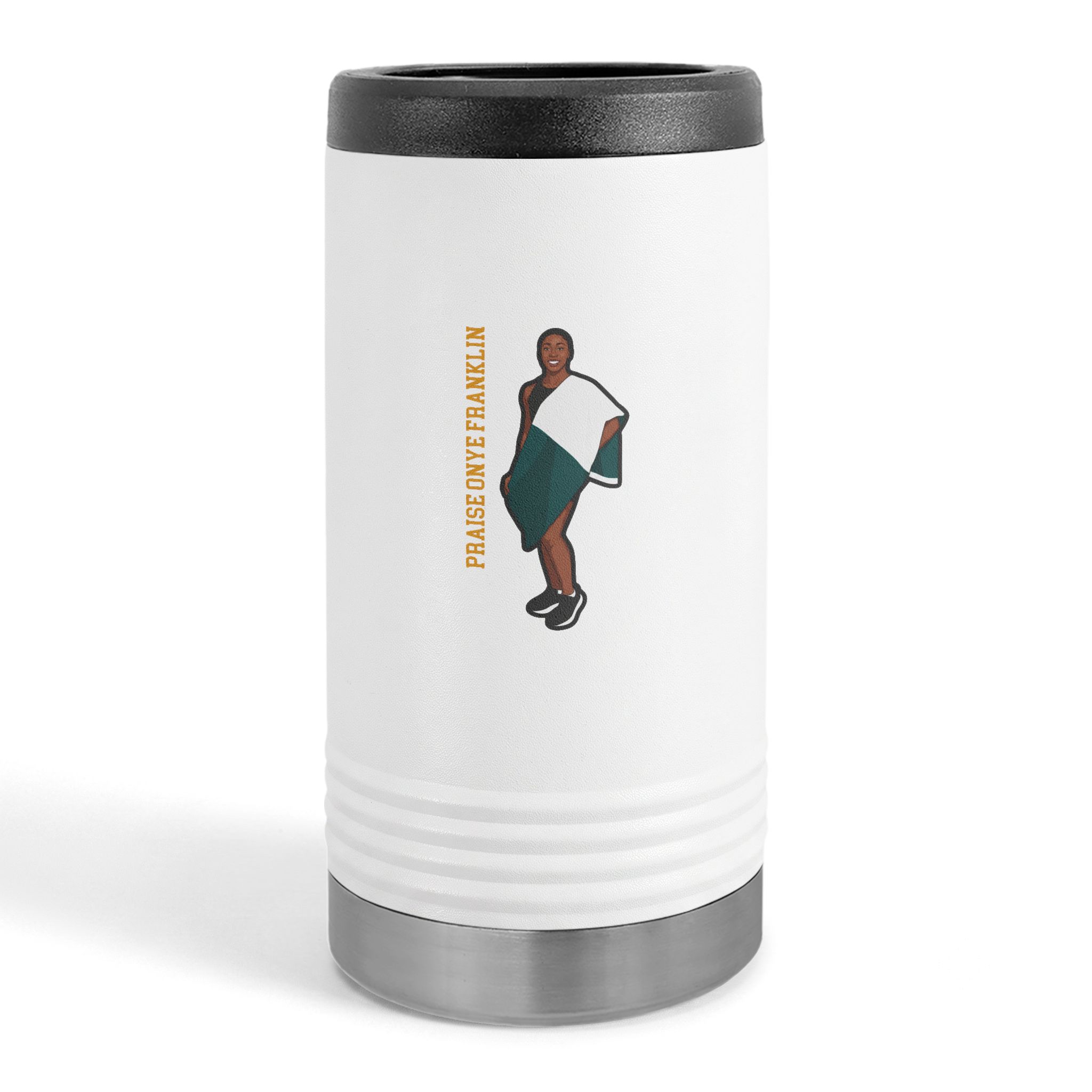 Slim Stainless Can Cooler — character_name_vertical in White