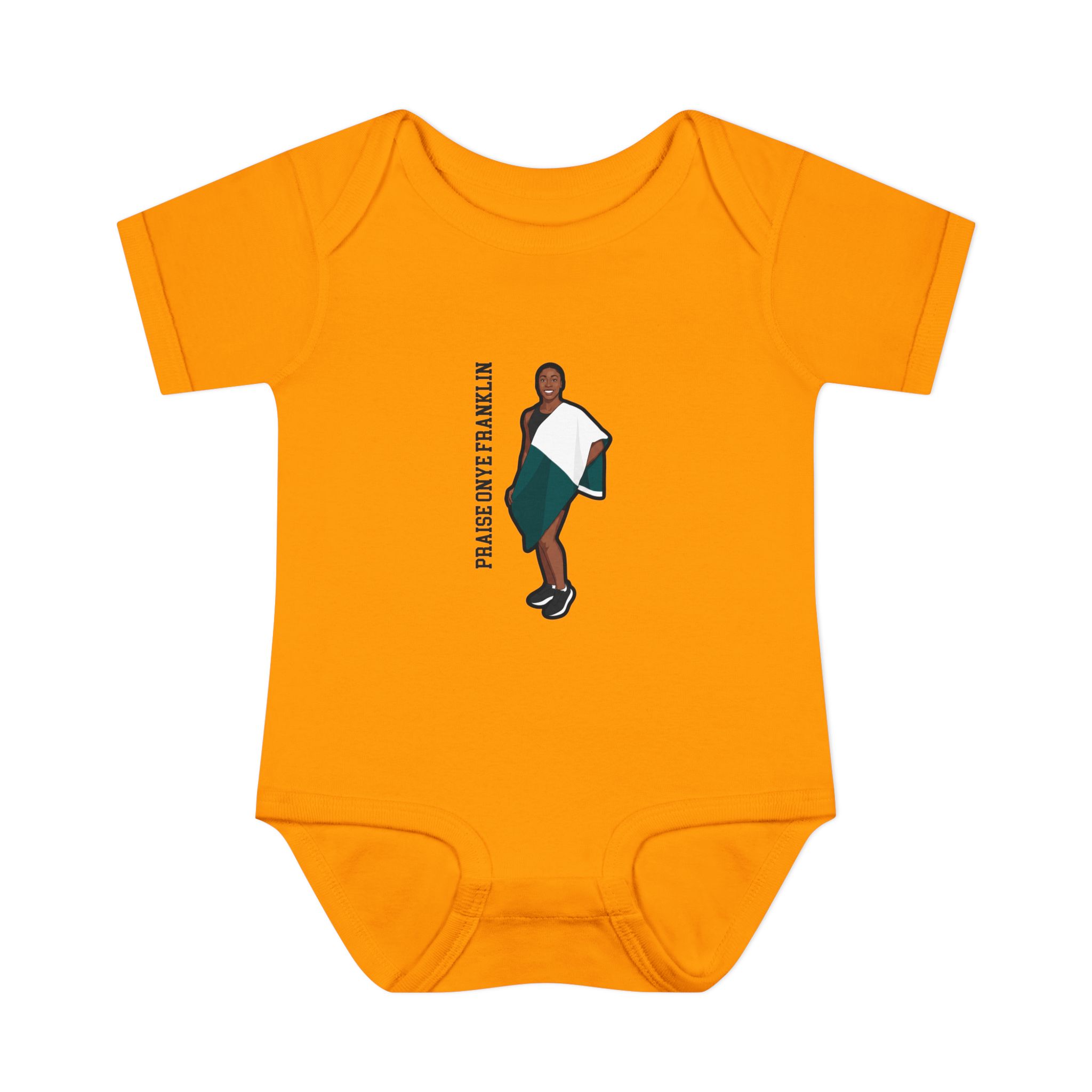 Baby Onesie — character_name_vertical in Gold