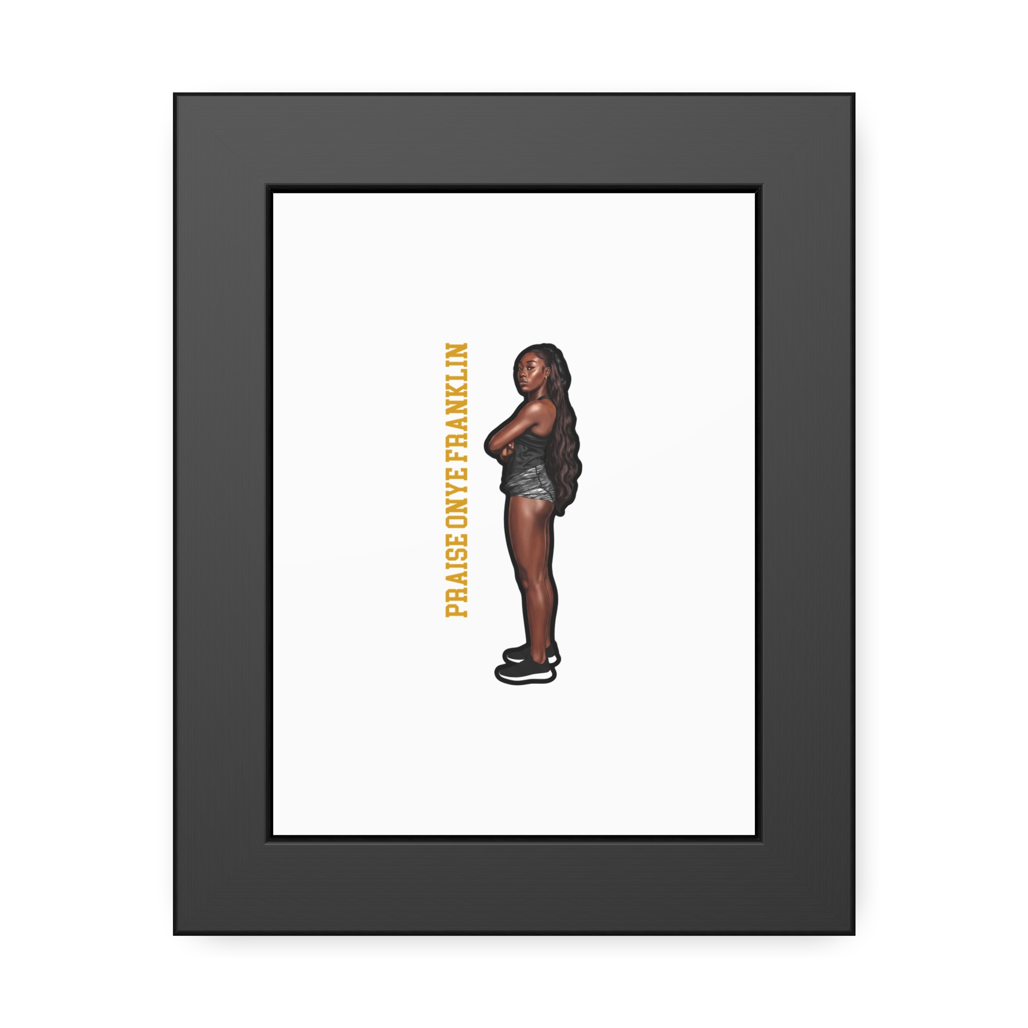 Framed Poster — character_name_vertical in Black