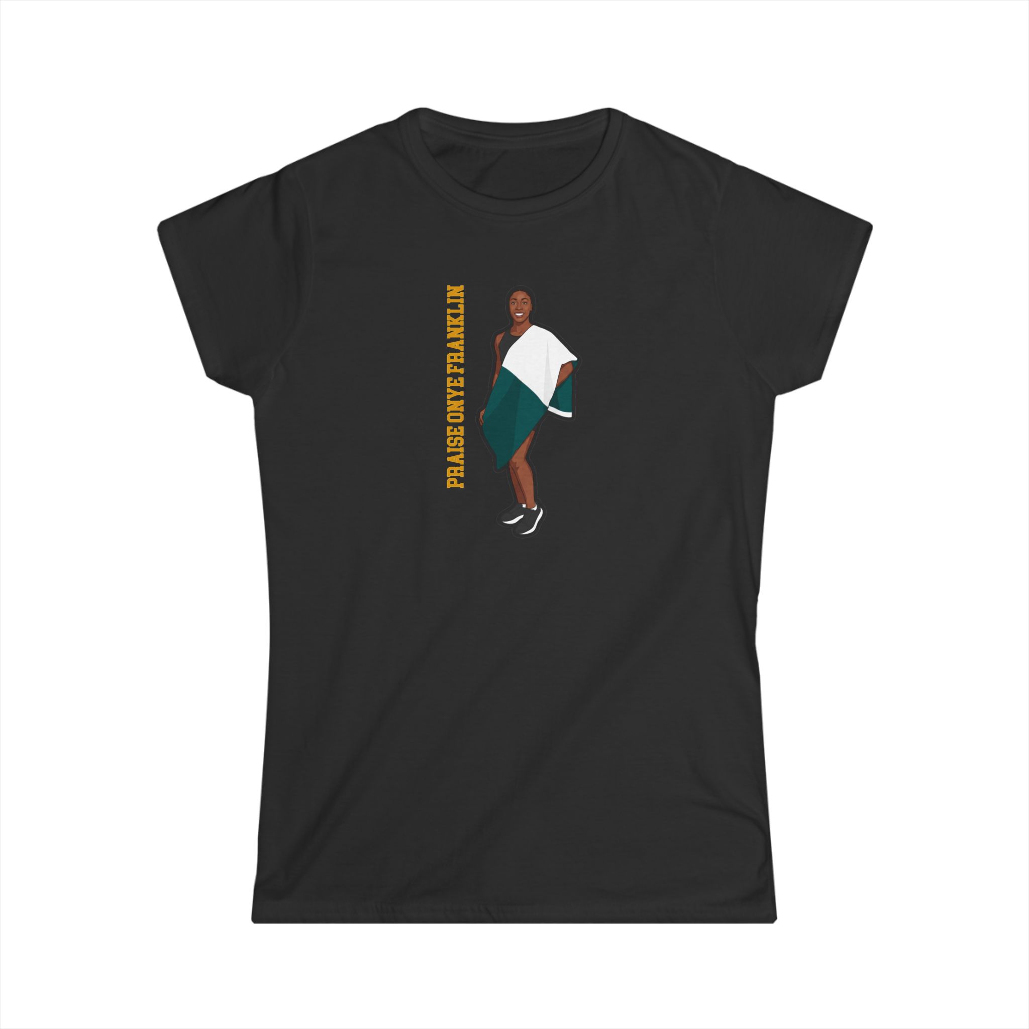 Women's Softstyle Tee — character_name_vertical in Black