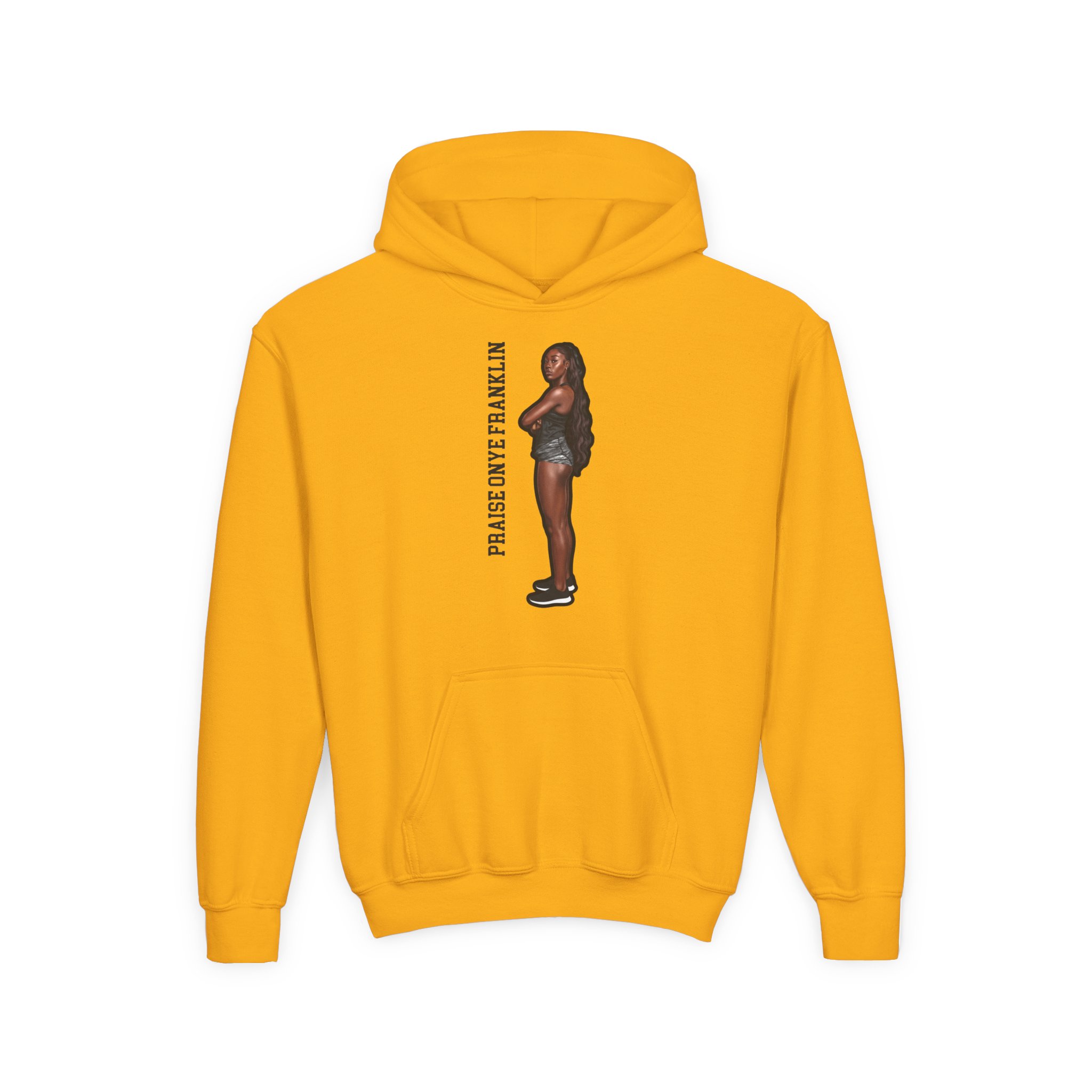 Youth Hoodie — character_name_vertical in Gold