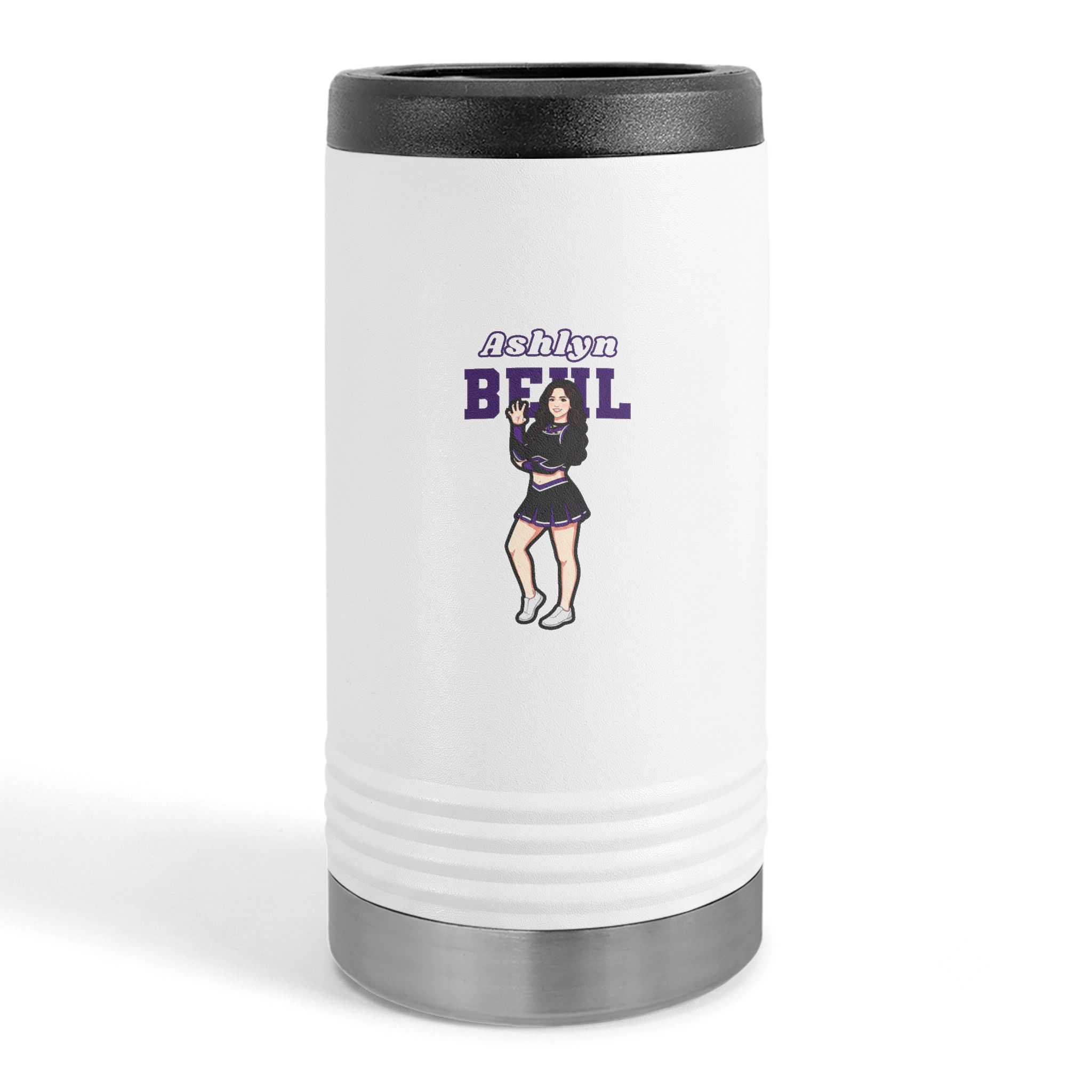 Slim Stainless Can Cooler — character_name_arch in White