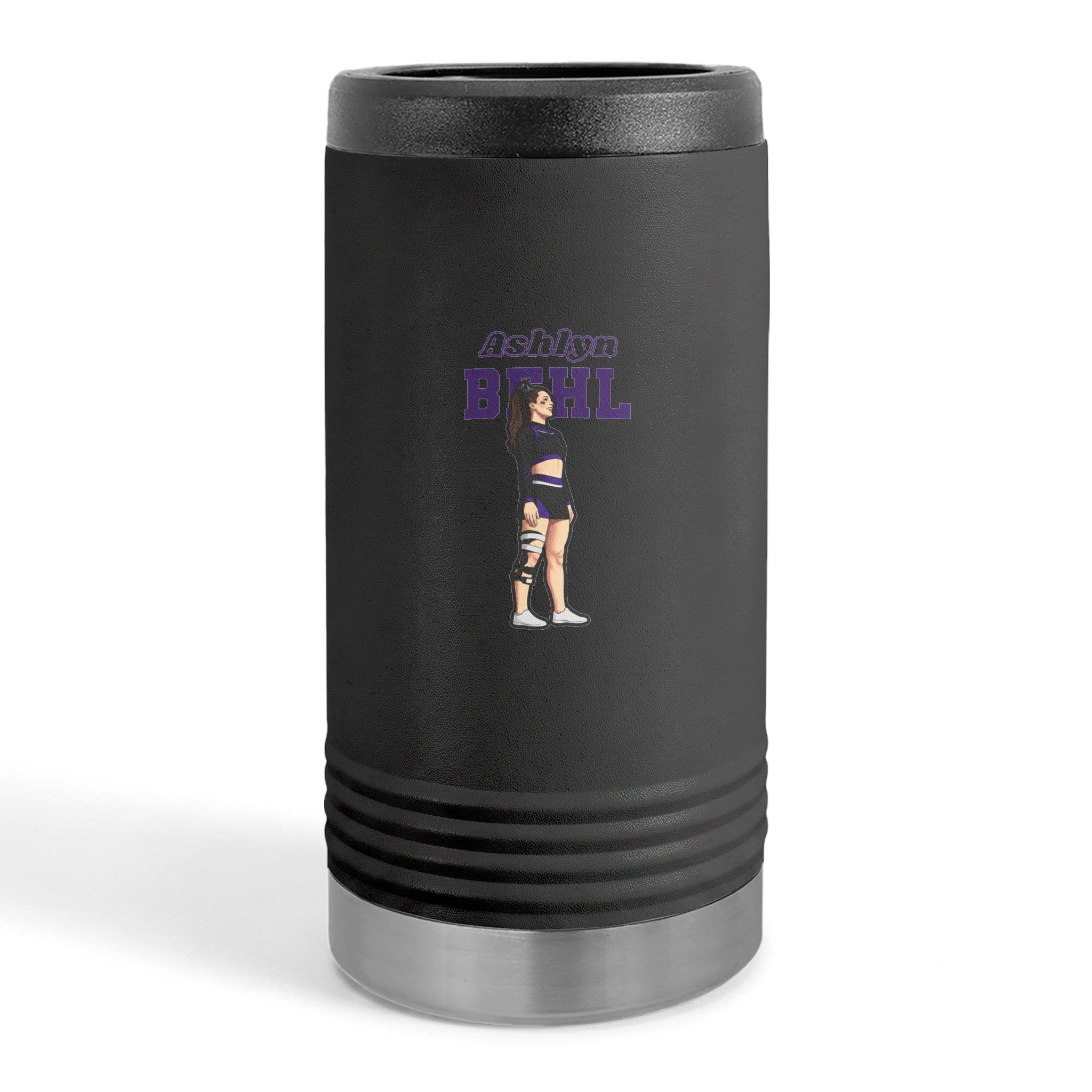 Slim Stainless Can Cooler — character_name_arch in Black