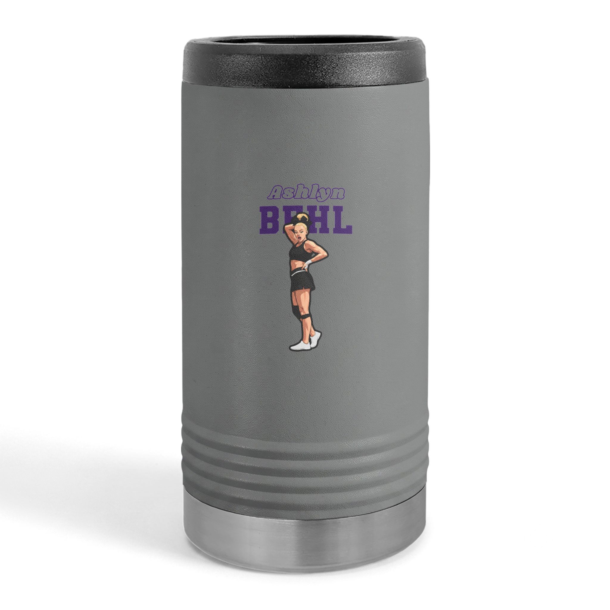 Slim Stainless Can Cooler — character_name_arch in Grey