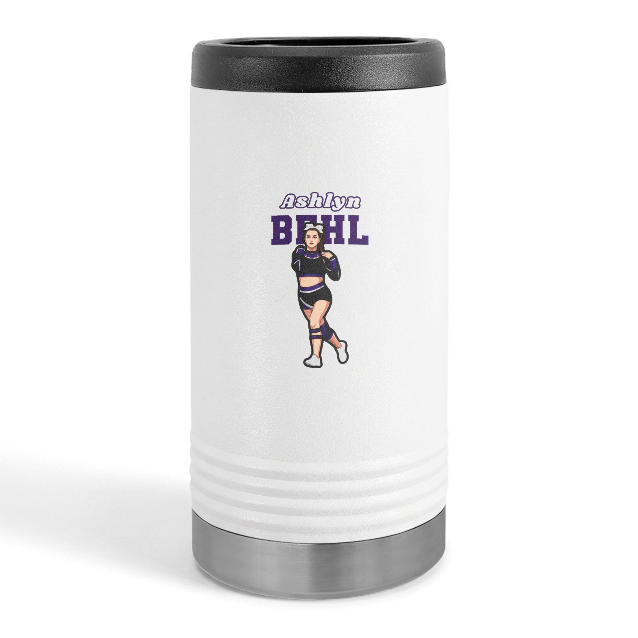 Slim Stainless Can Cooler — character_name_arch in White