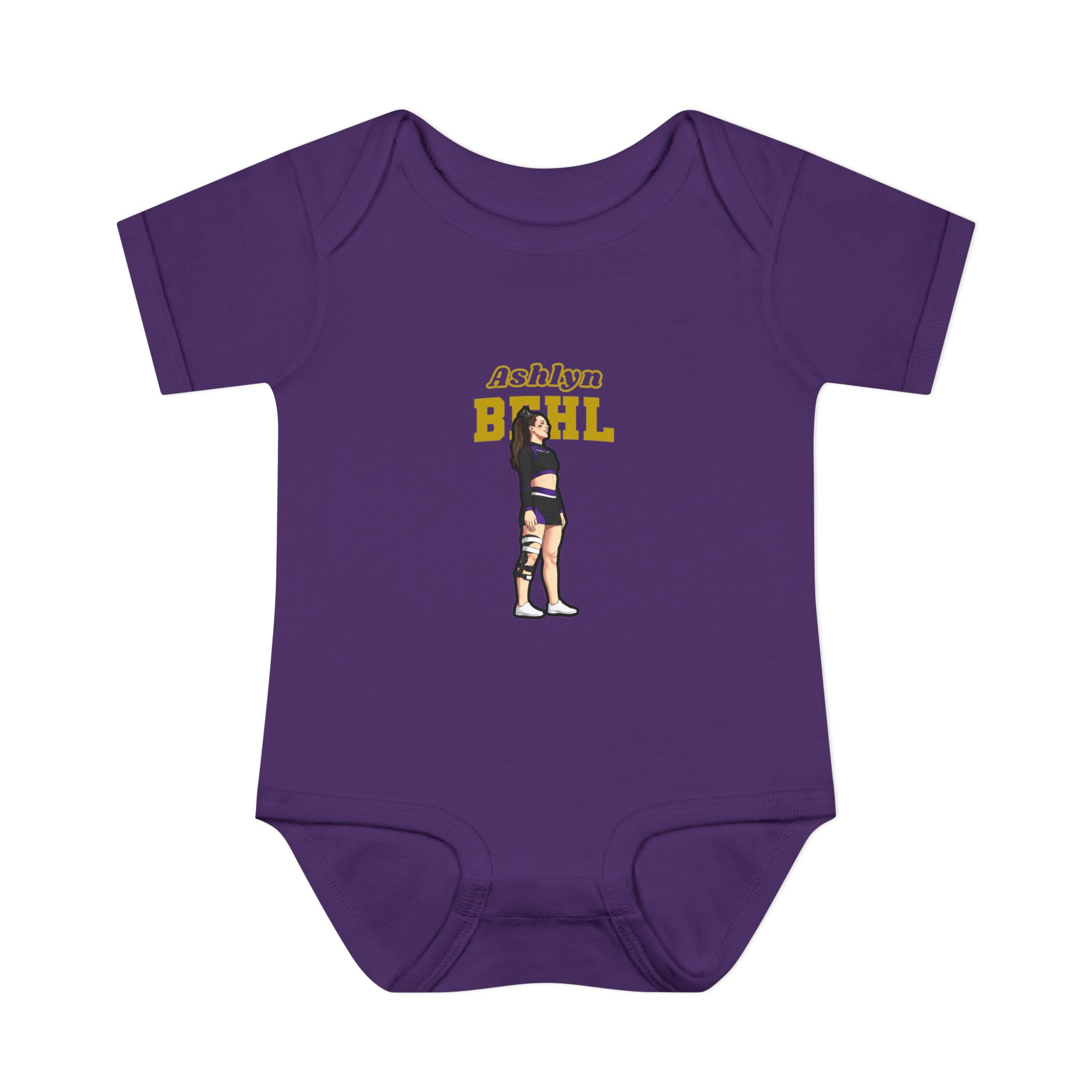 Baby Onesie — character_name_arch in Purple