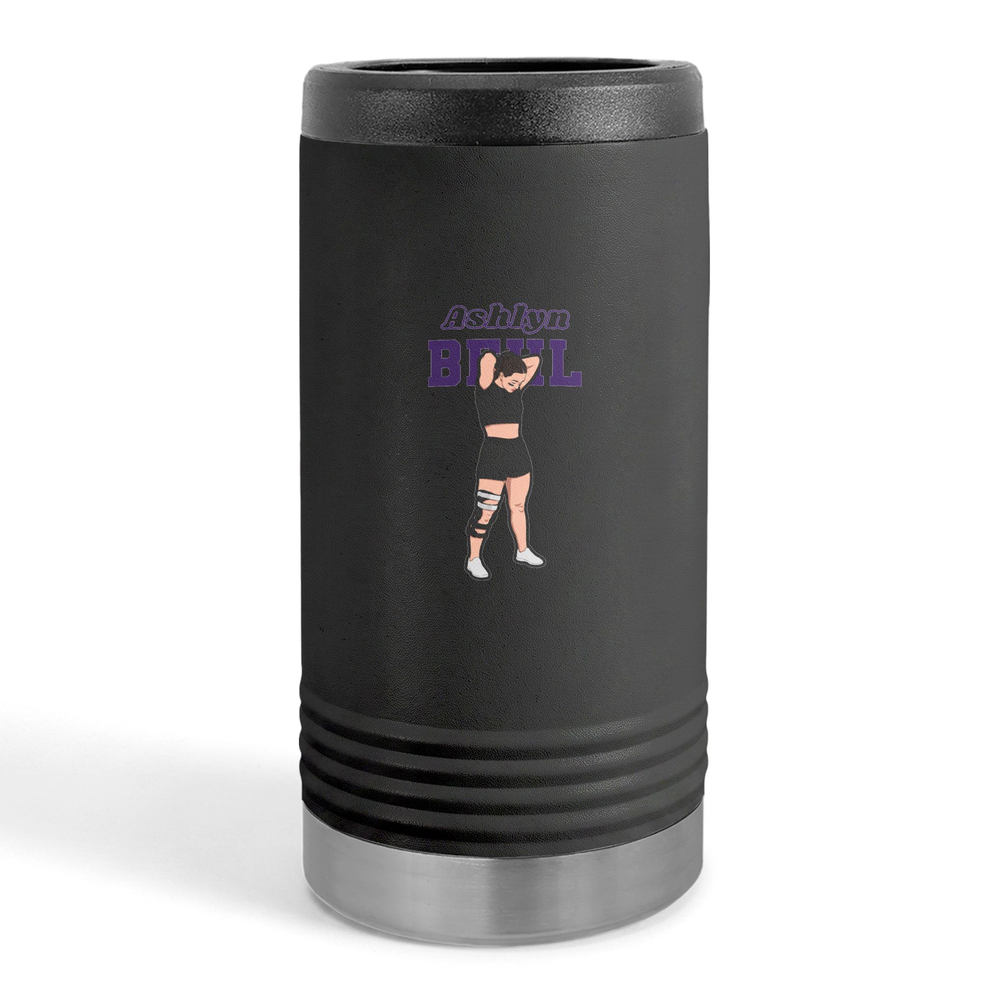 Slim Stainless Can Cooler — character_name_arch in Black