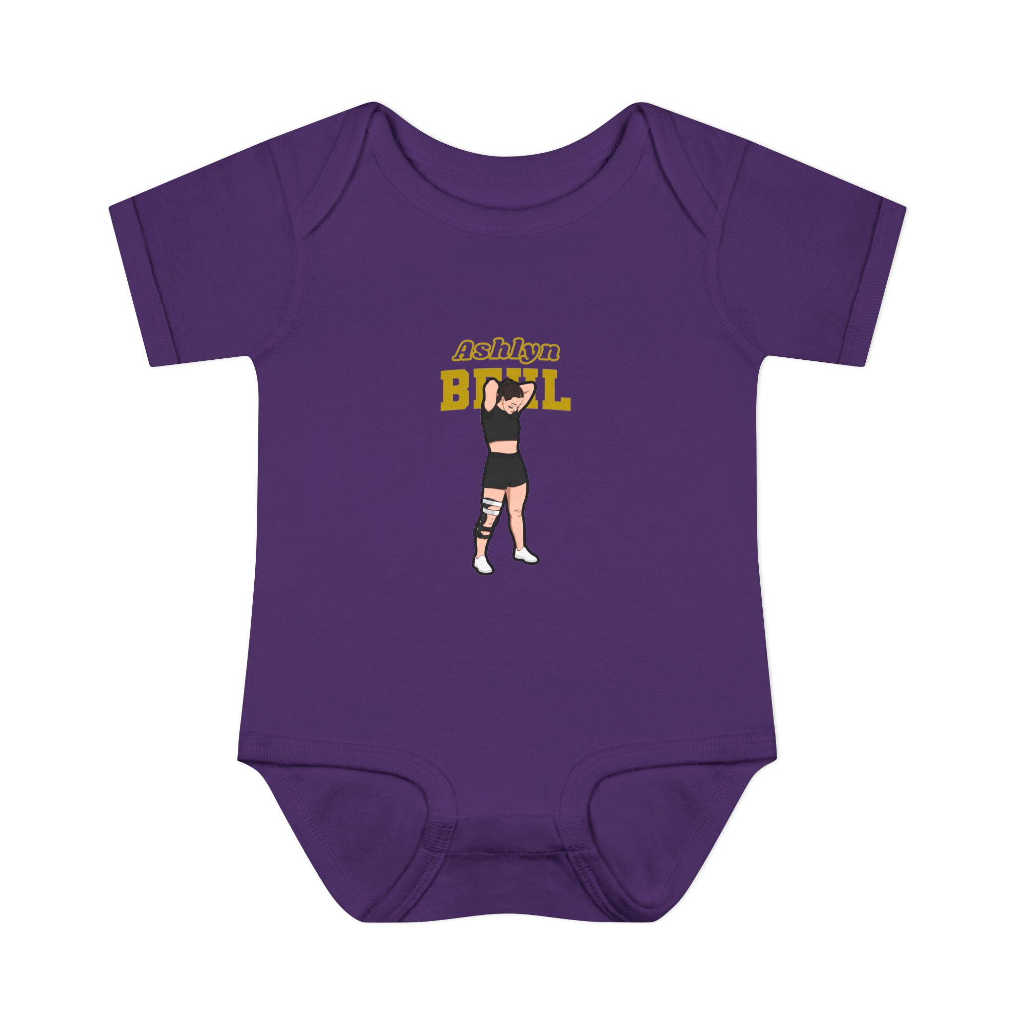 Baby Onesie — character_name_arch in Purple