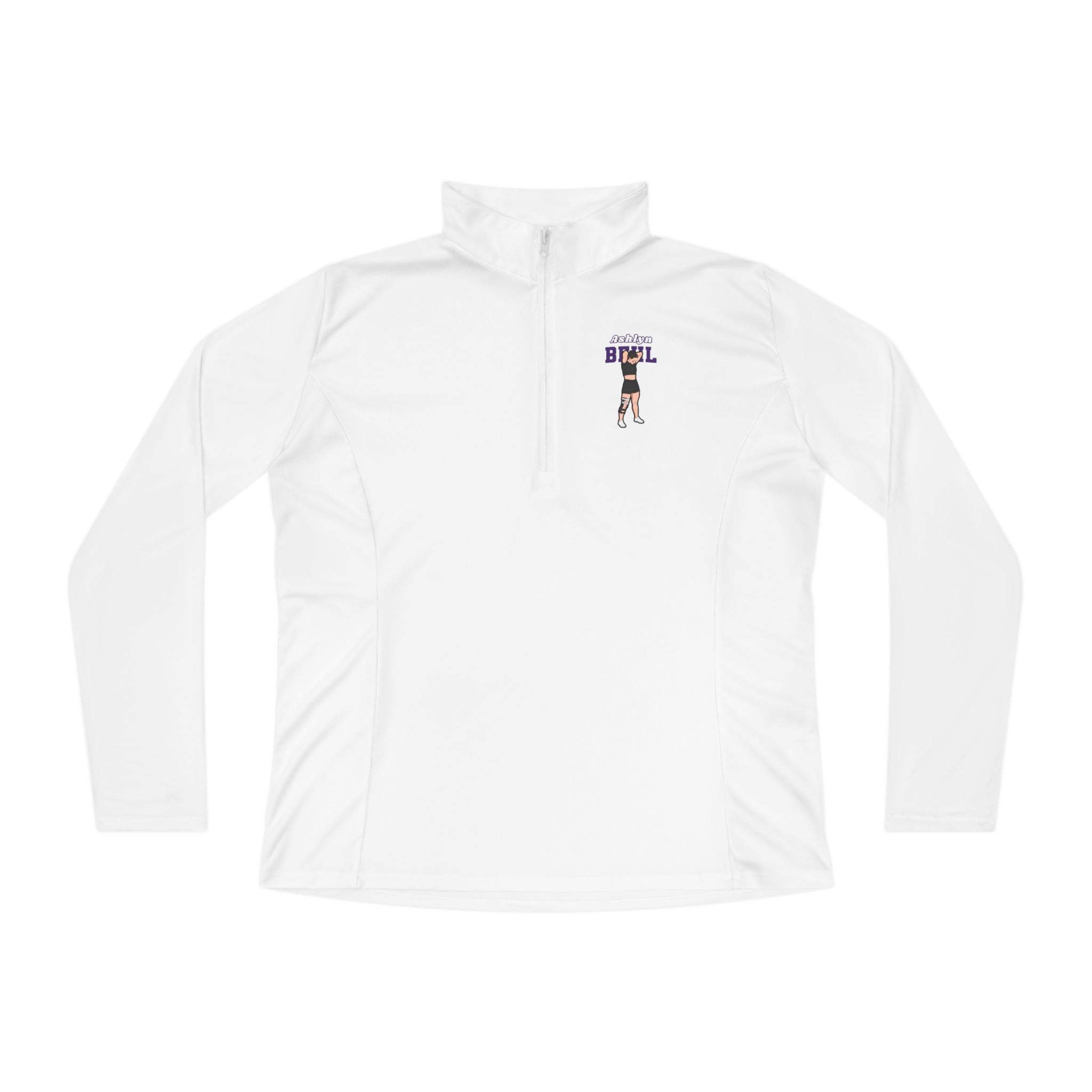 Women's Q-Zip Pullover — character_name_arch in White