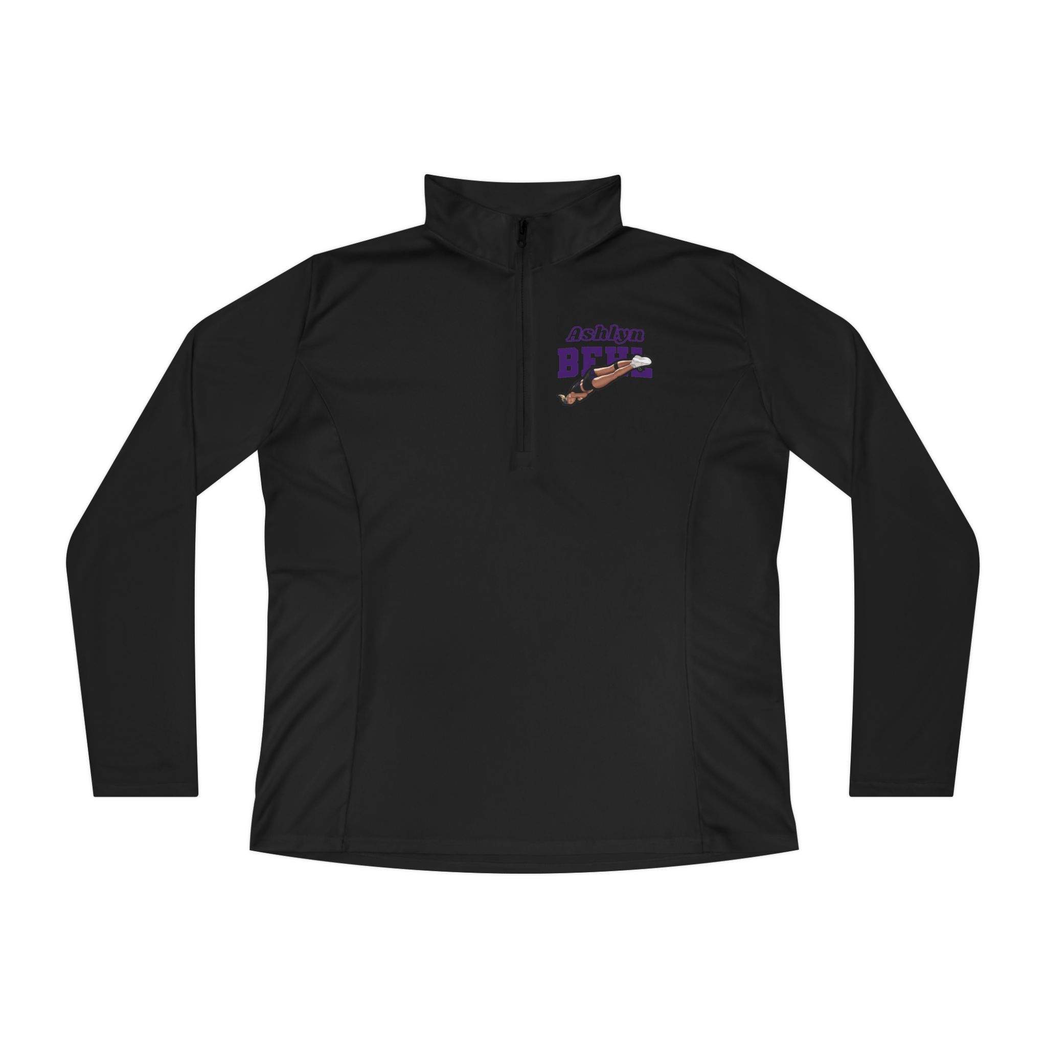 Women's Q-Zip Pullover — character_name_arch in Black