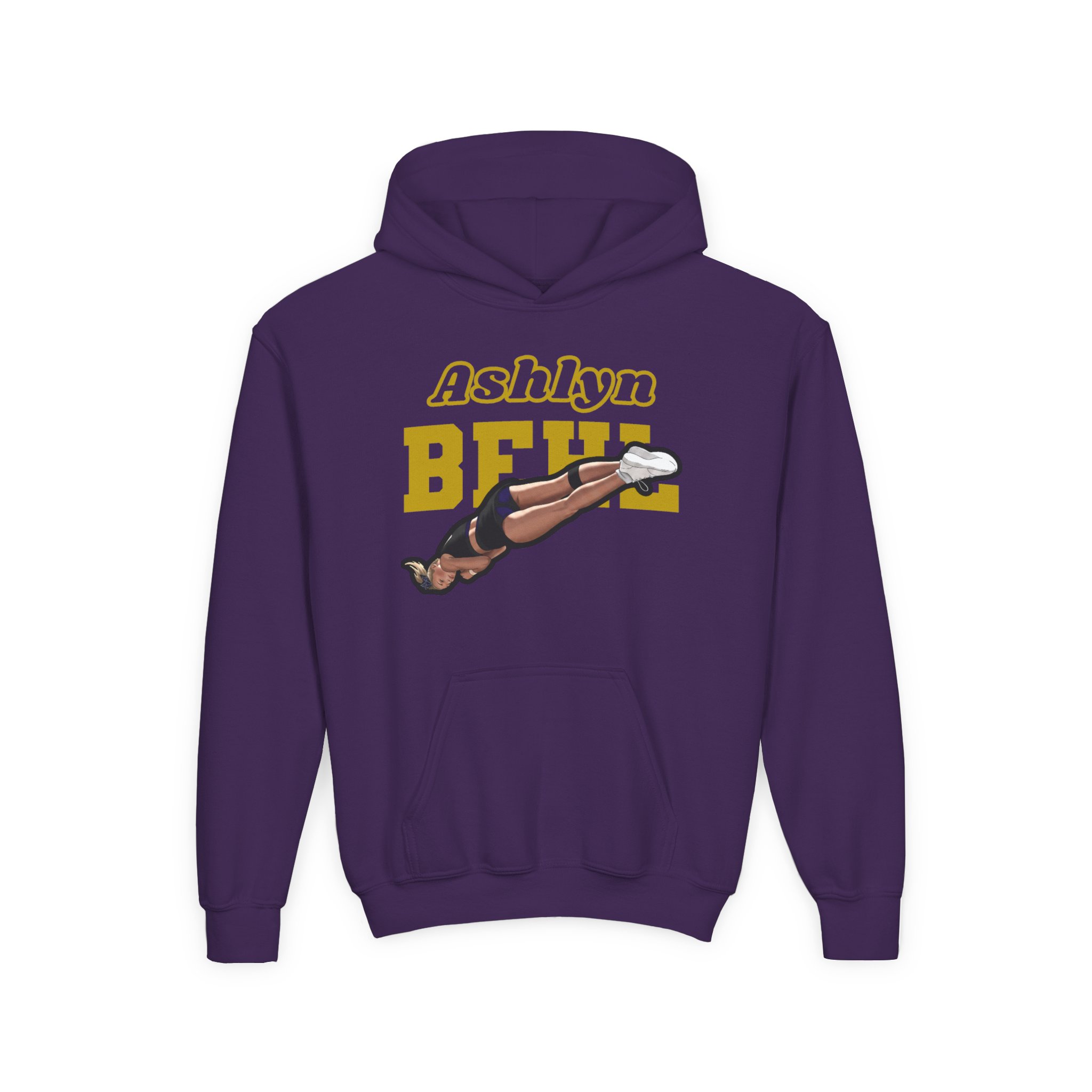 Youth Hoodie — character_name_arch in Purple