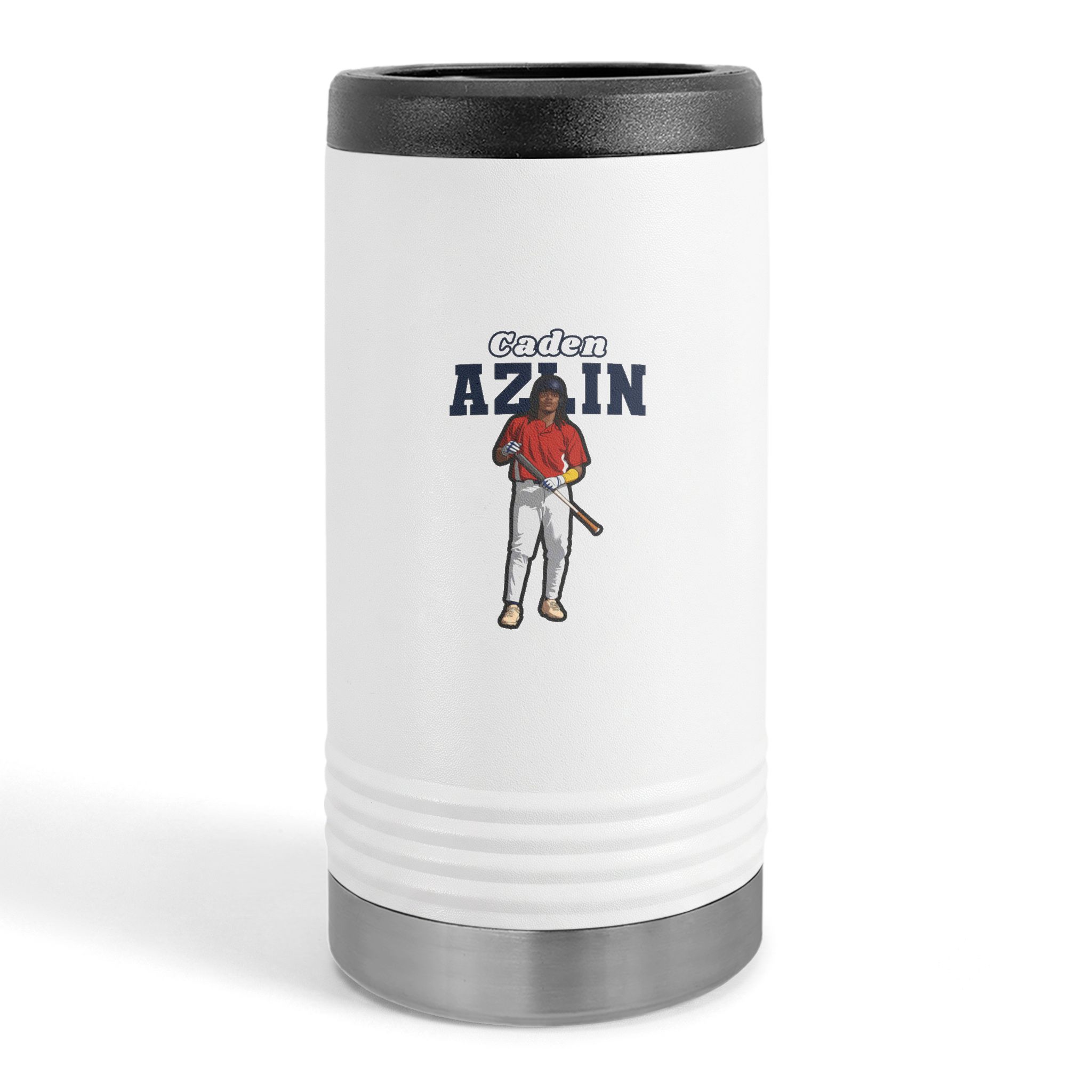 Slim Stainless Can Cooler — character_name_arch in White