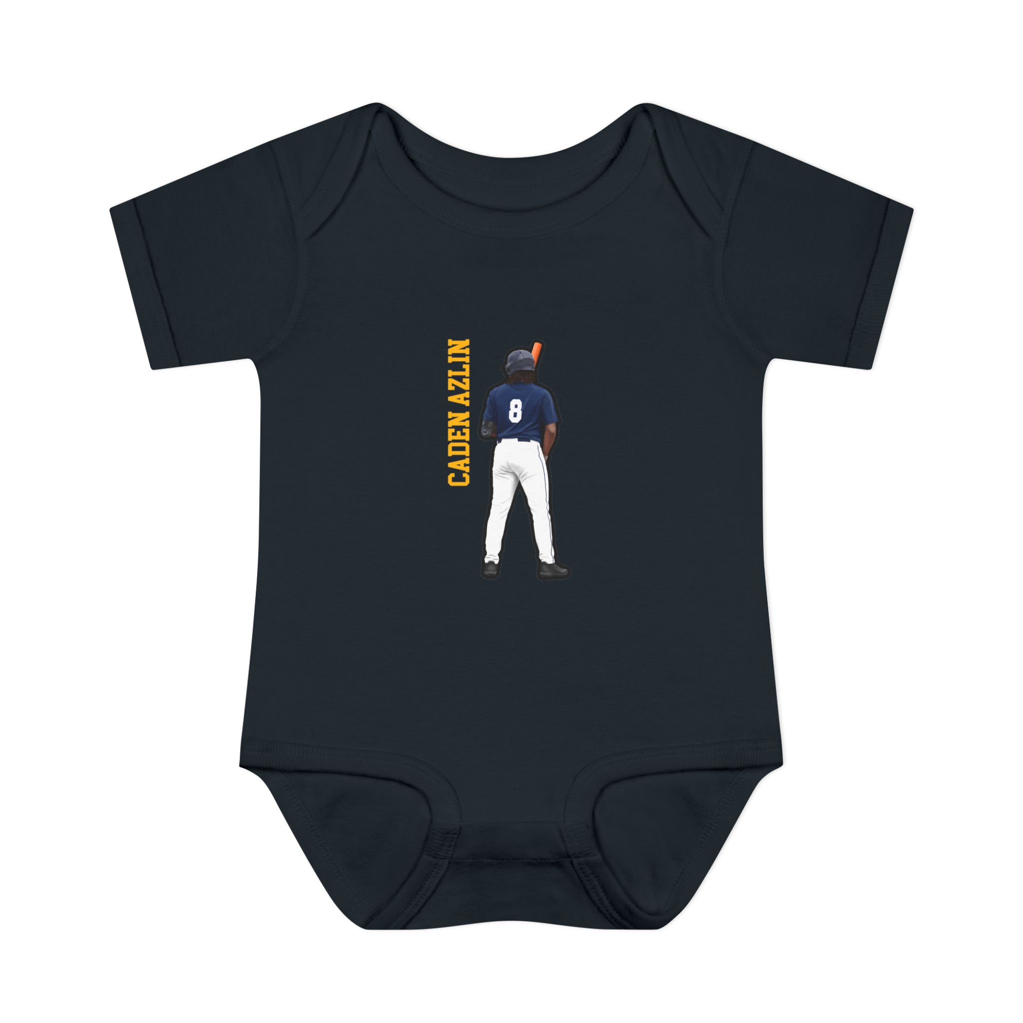 Baby Onesie — character_name_vertical in Black