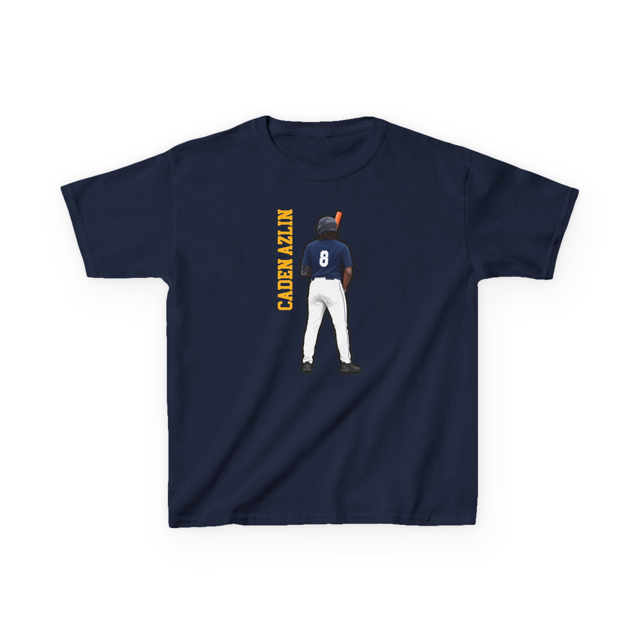 Youth Tee — character_name_vertical in Navy