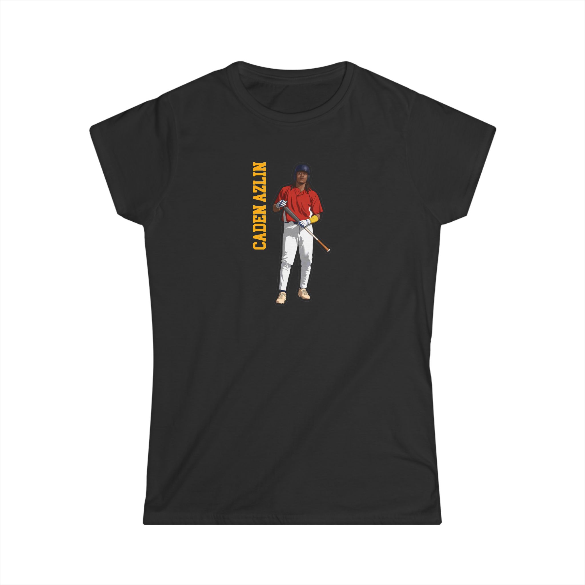 Women's Softstyle Tee — character_name_vertical in Black