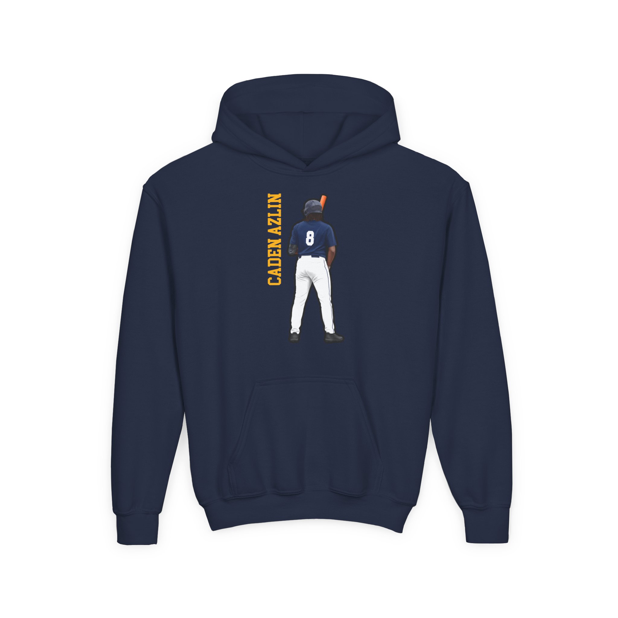 Youth Hoodie — character_name_vertical in Navy
