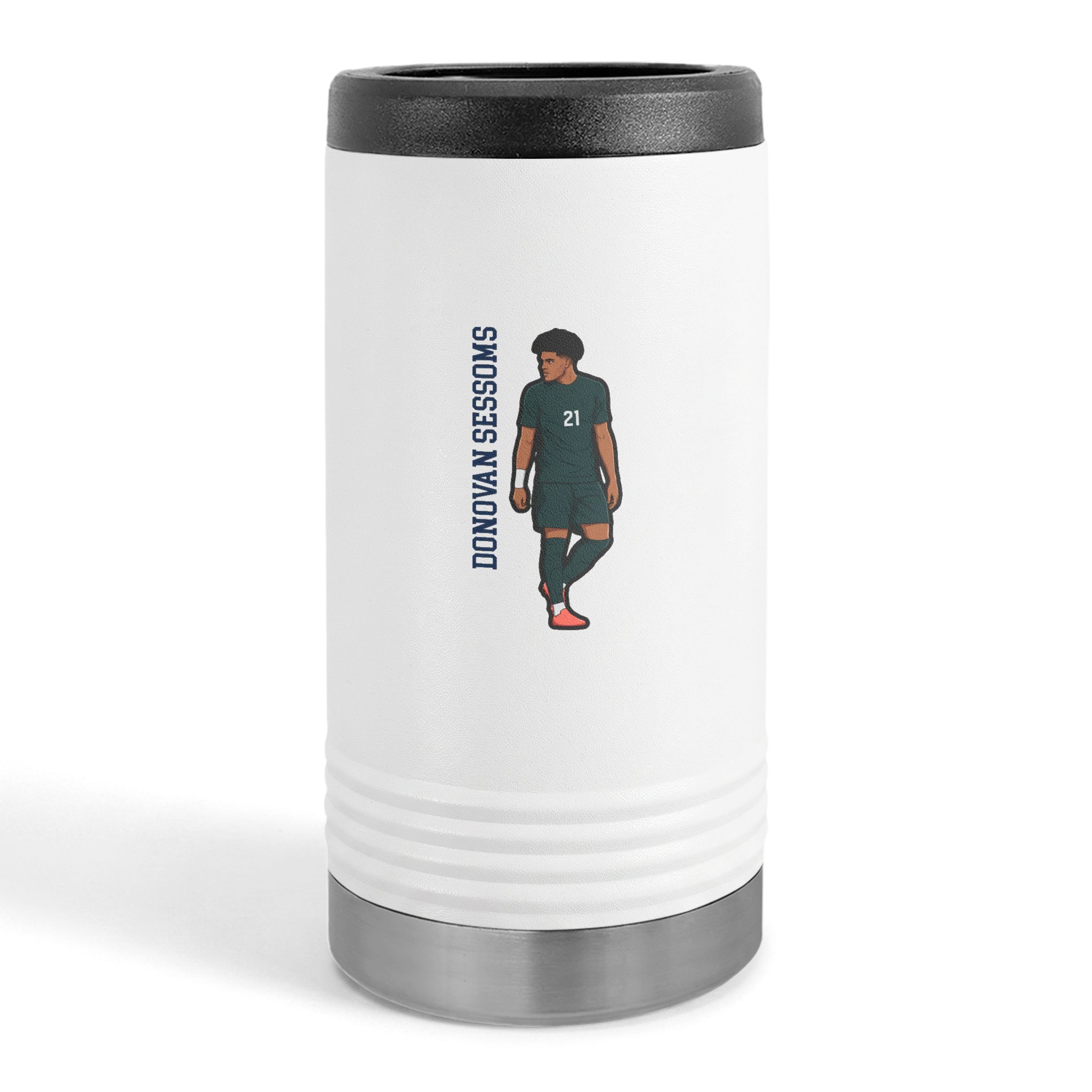 Slim Stainless Can Cooler — character_name_vertical in White