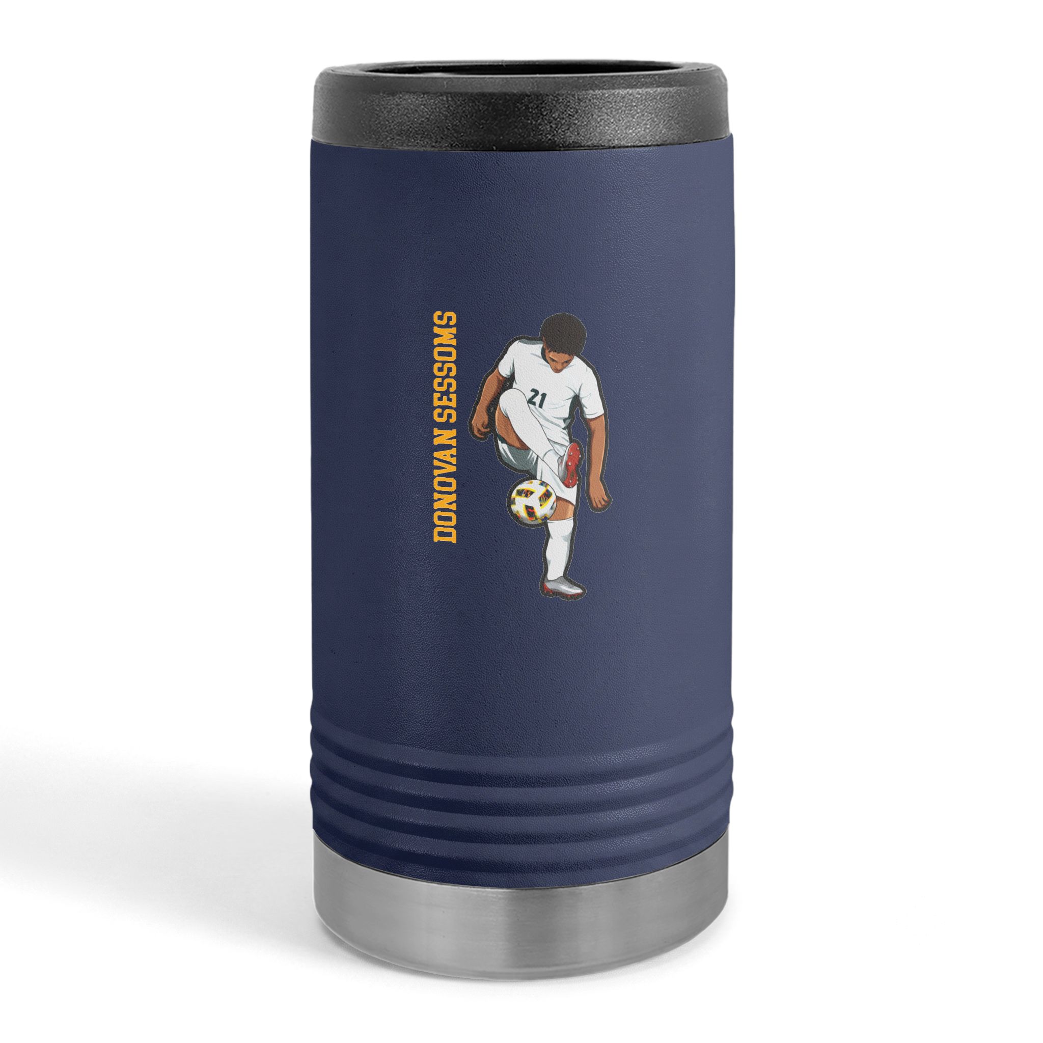Slim Stainless Can Cooler — character_name_vertical in Navy