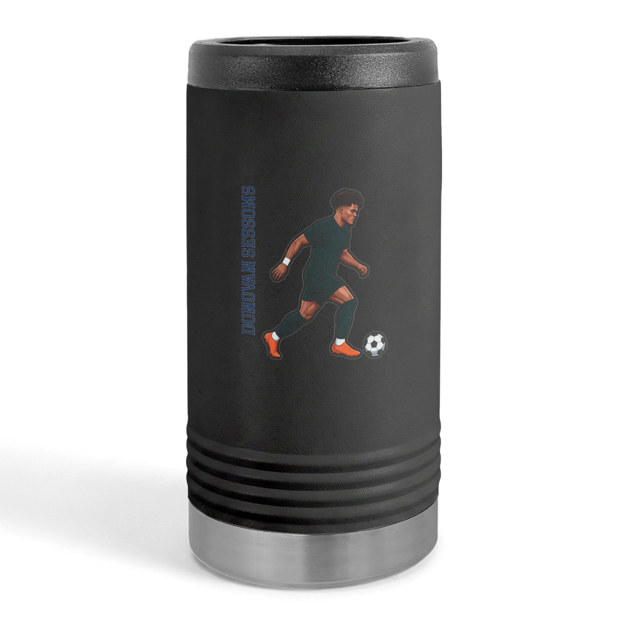 Slim Stainless Can Cooler — character_name_vertical in Black