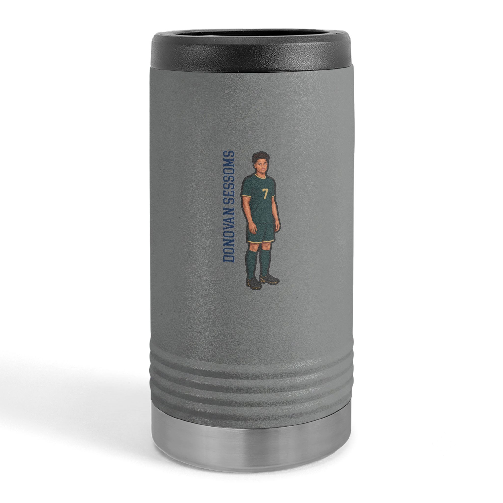 Slim Stainless Can Cooler — character_name_vertical in Grey