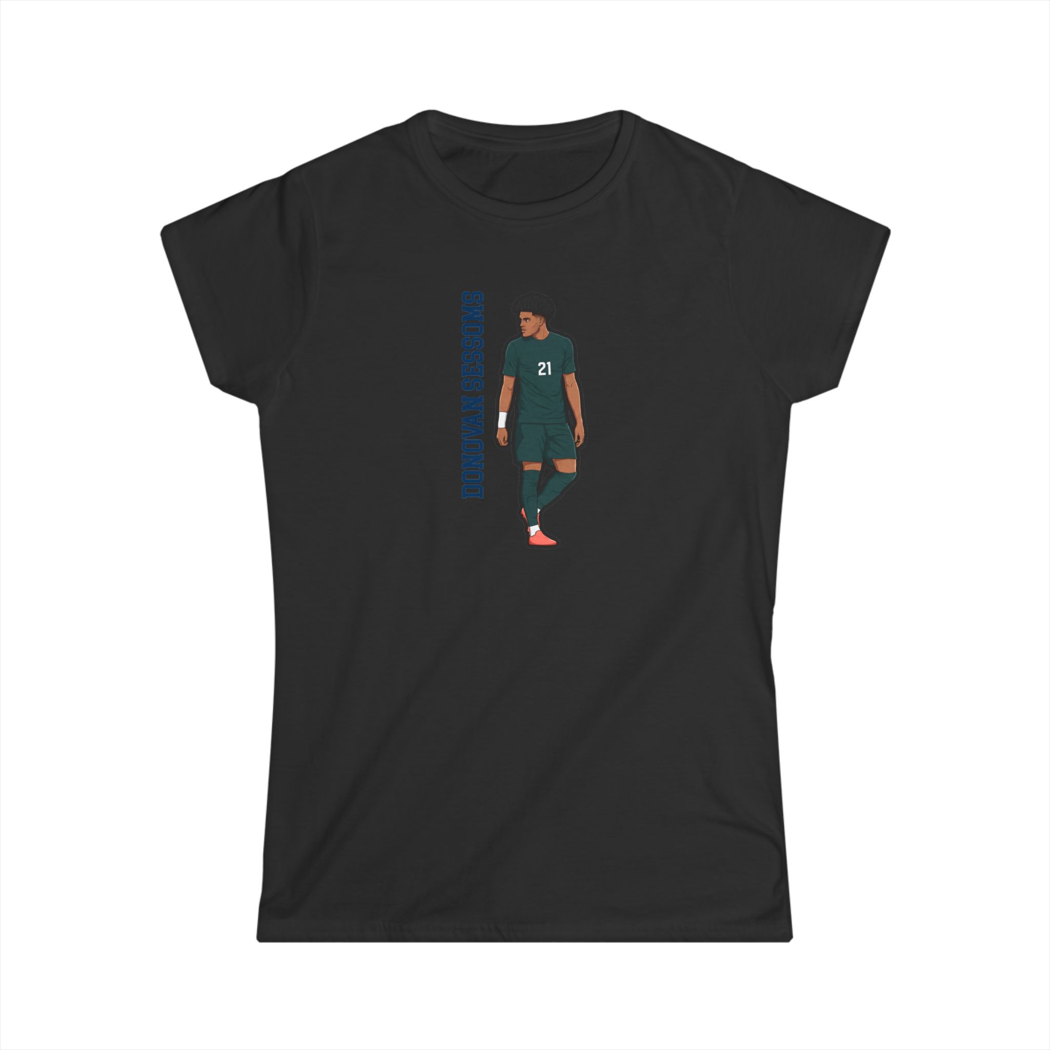 Women's Softstyle Tee — character_name_vertical in Black