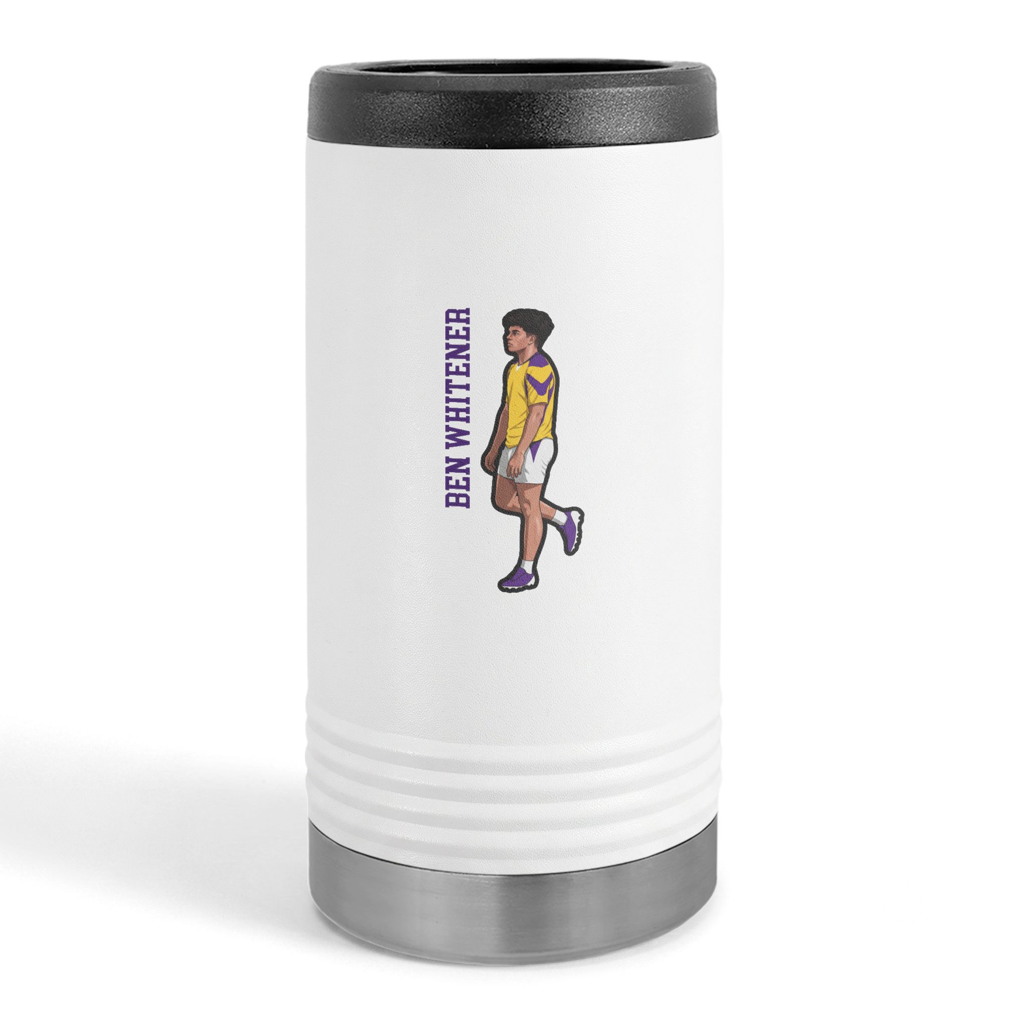 Slim Stainless Can Cooler — character_name_vertical in White