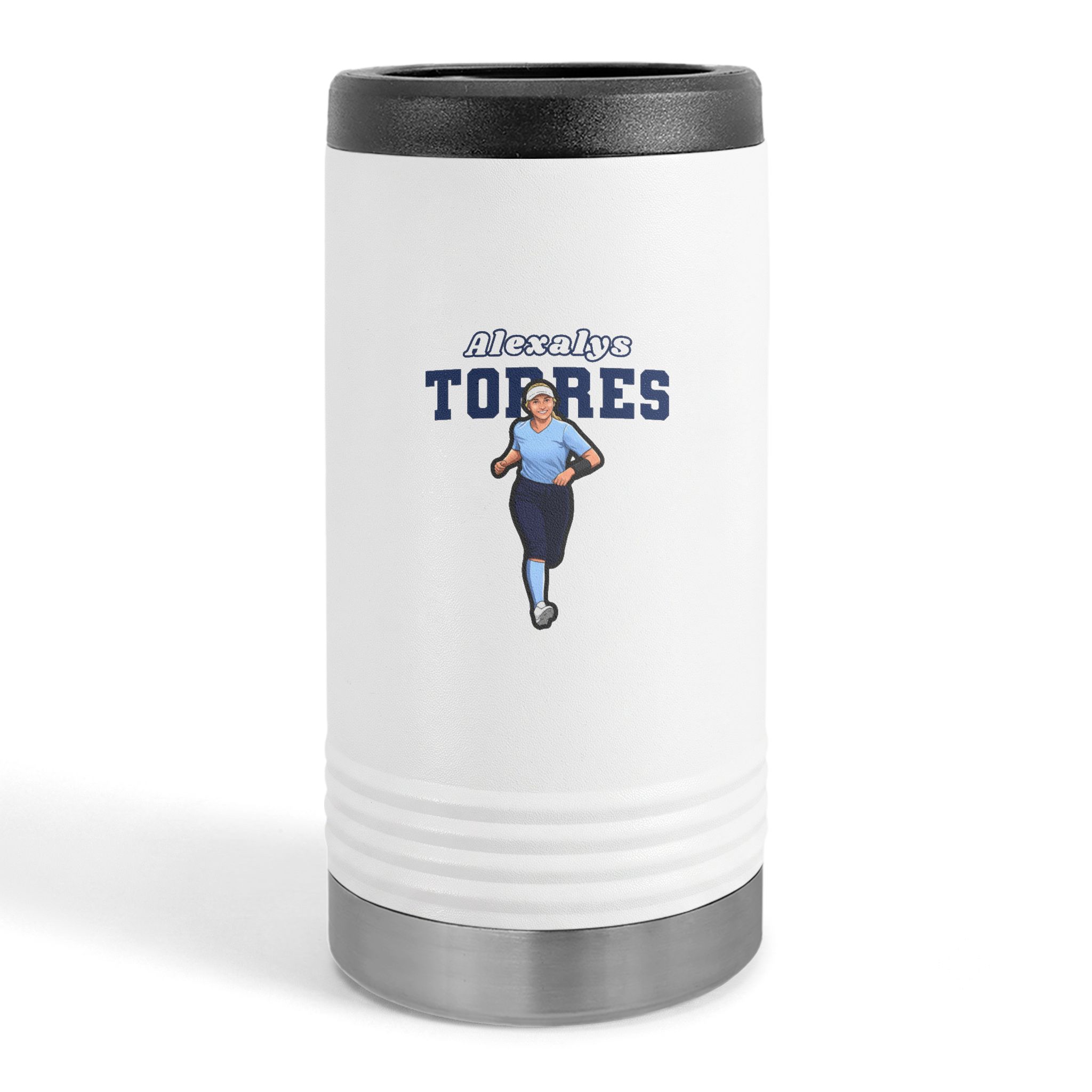 Slim Stainless Can Cooler — character_name_arch in White