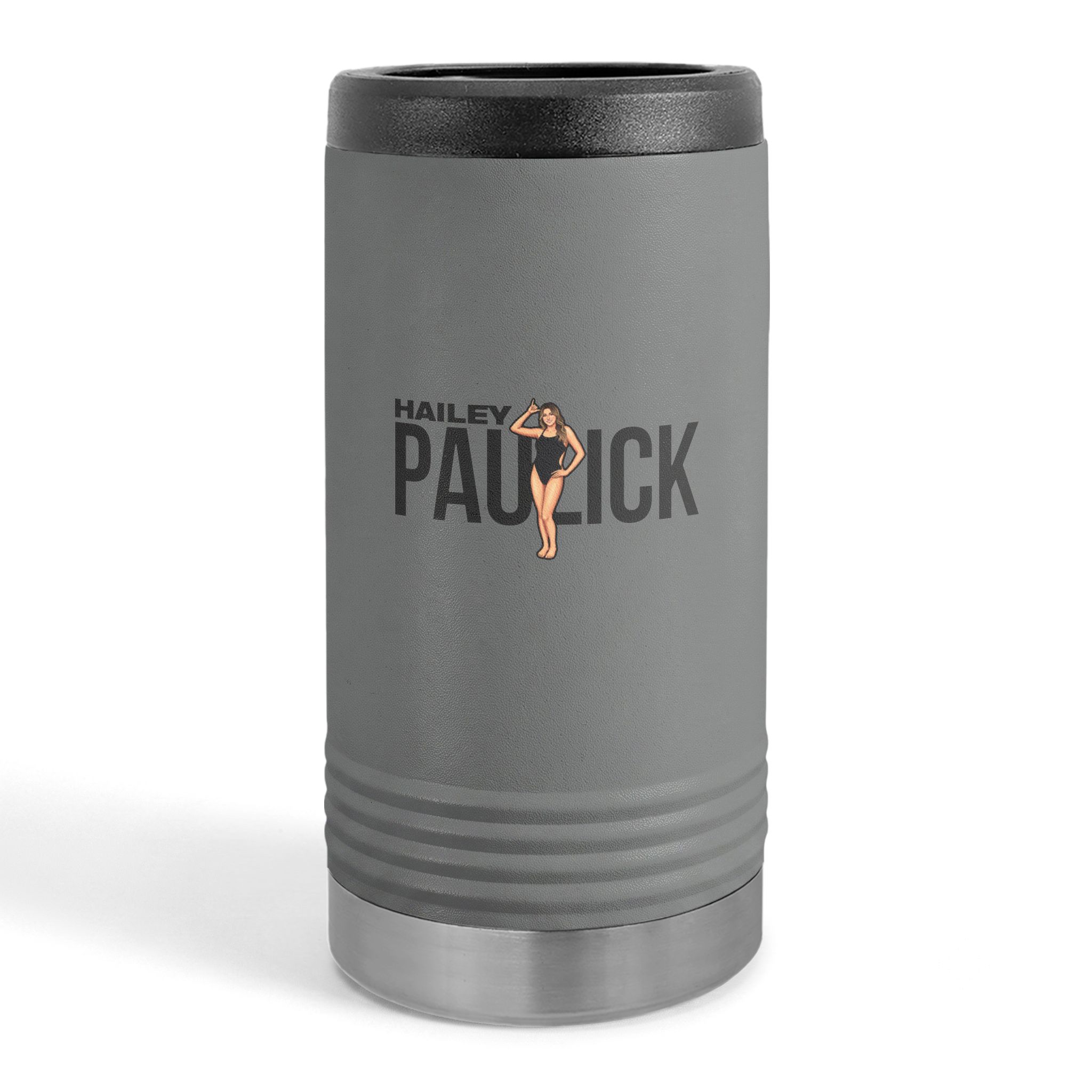 Slim Stainless Can Cooler — character_player_name in Grey