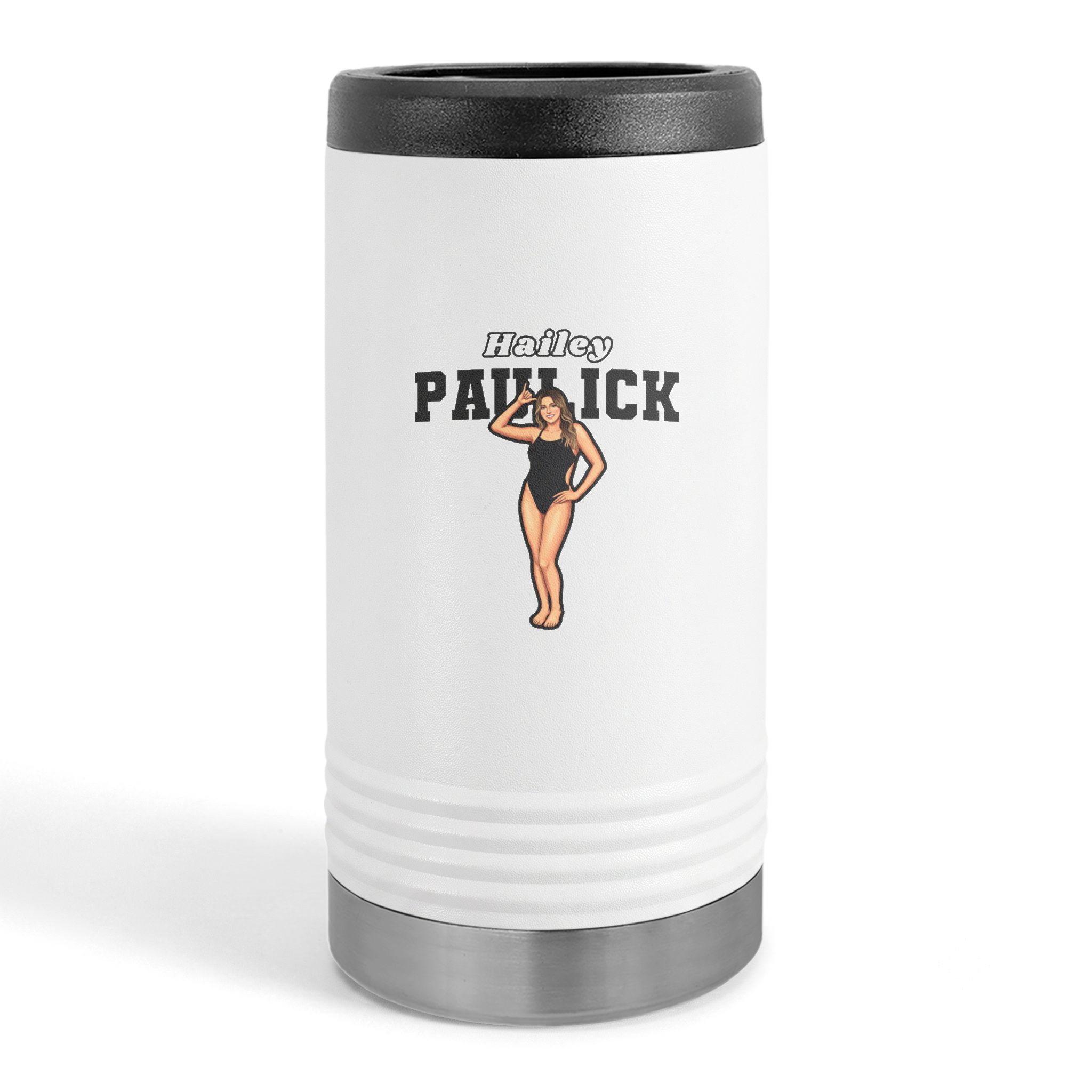 Slim Stainless Can Cooler — character_name_arch in White