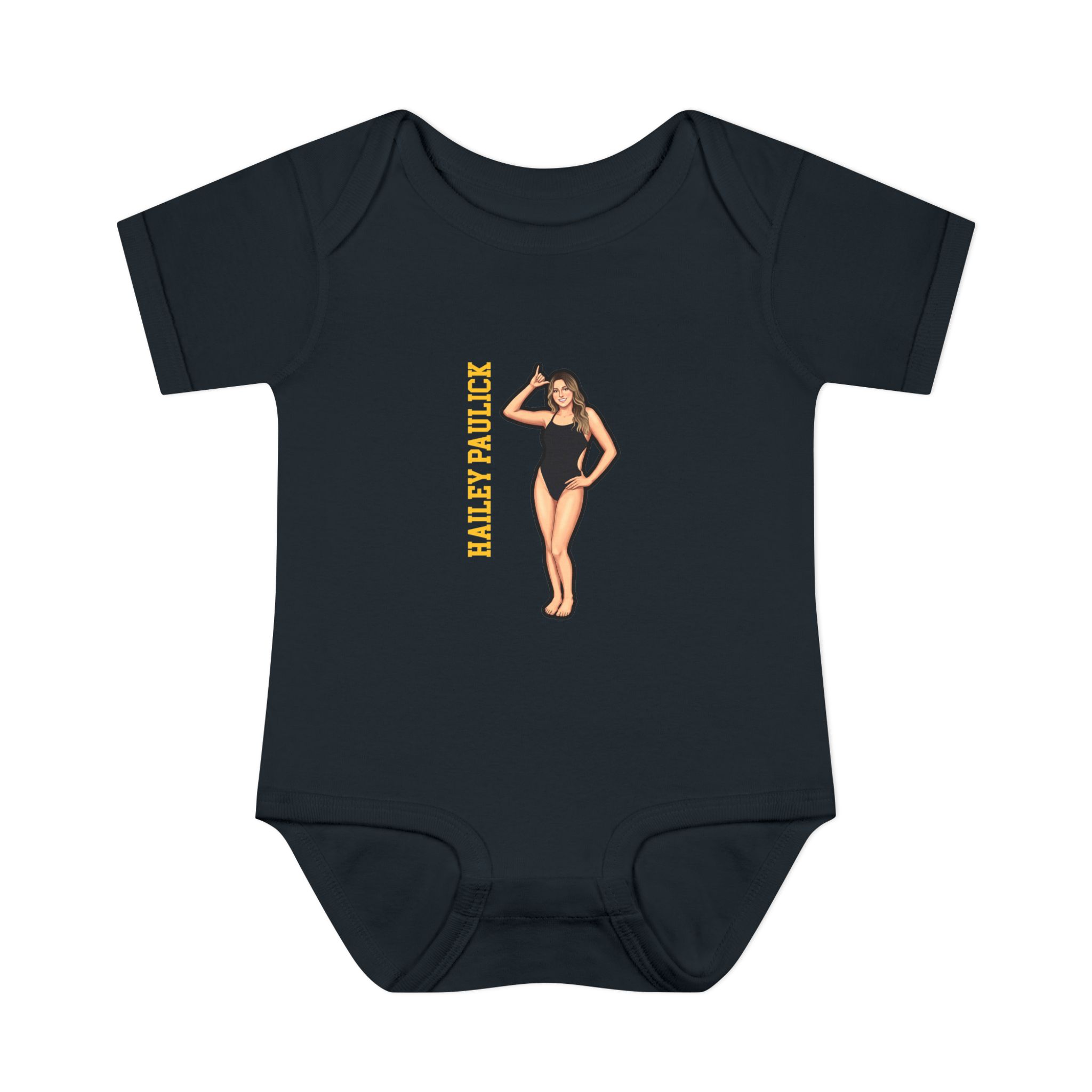 Baby Onesie — character_name_vertical in Black