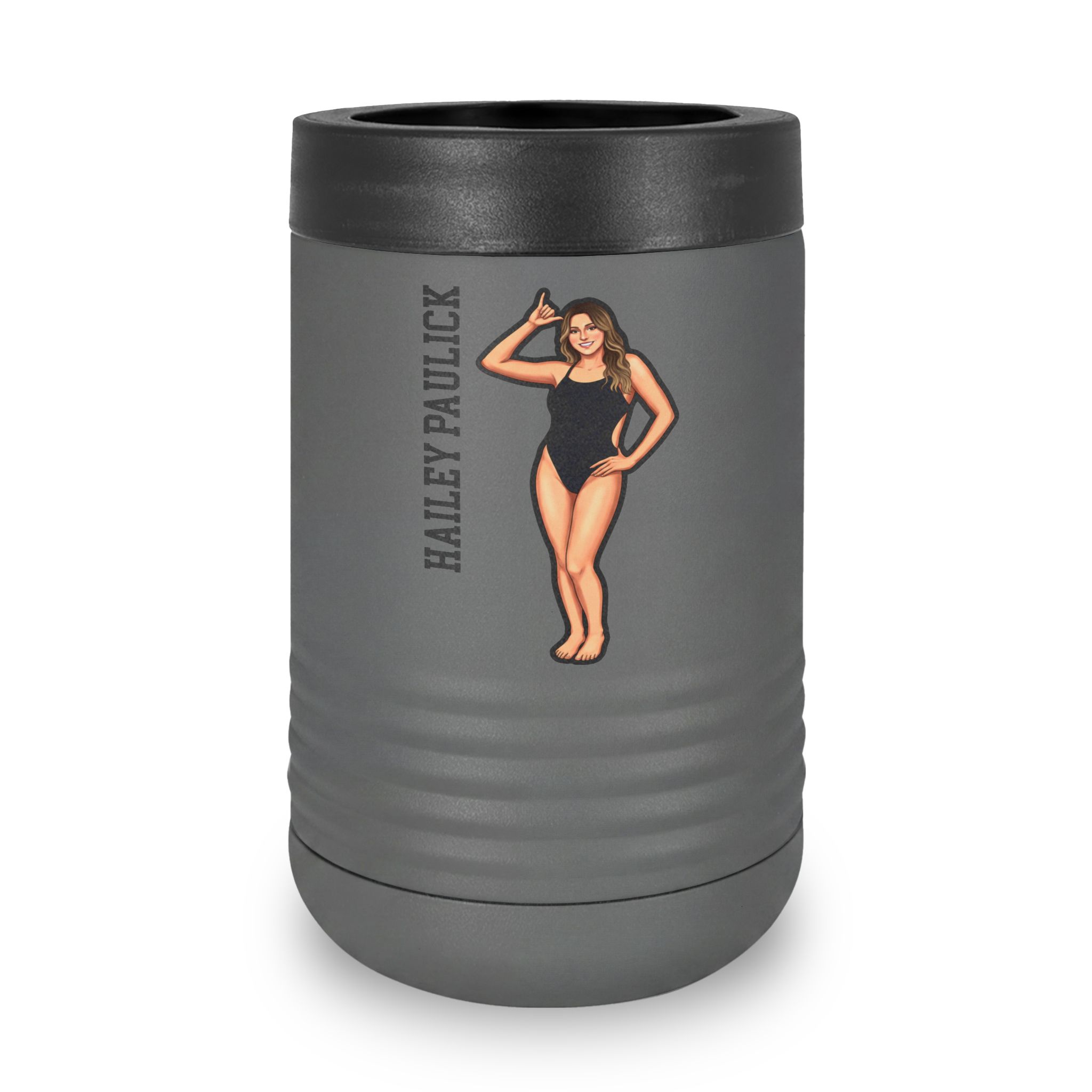Stainless Can Cooler — character_name_vertical in Grey