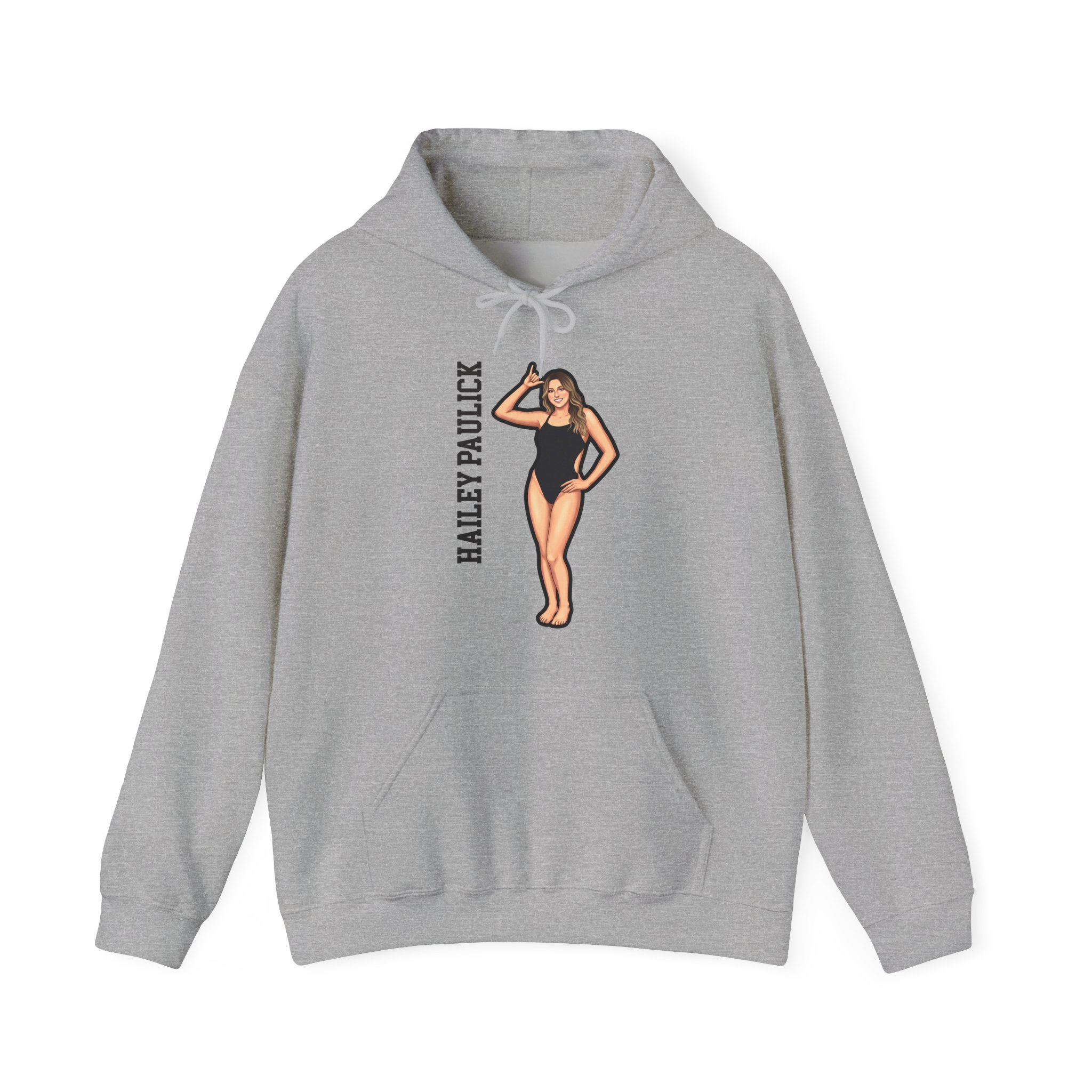 Hoodie — character_name_vertical in Grey