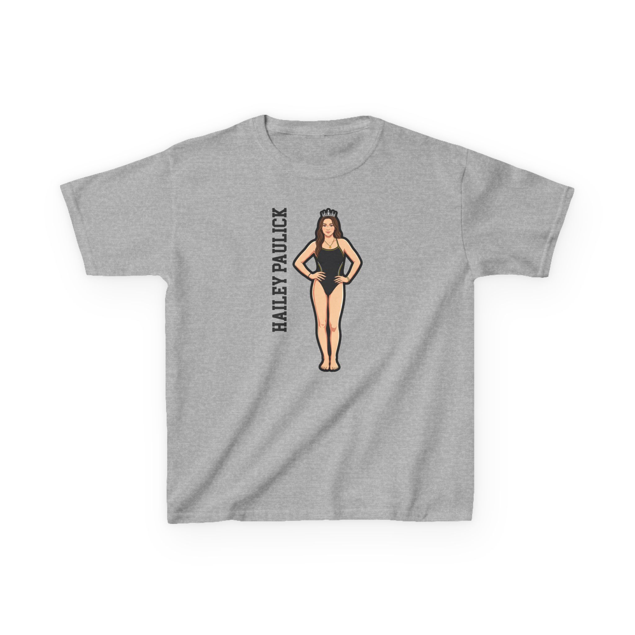 Youth Tee — character_name_vertical in Grey