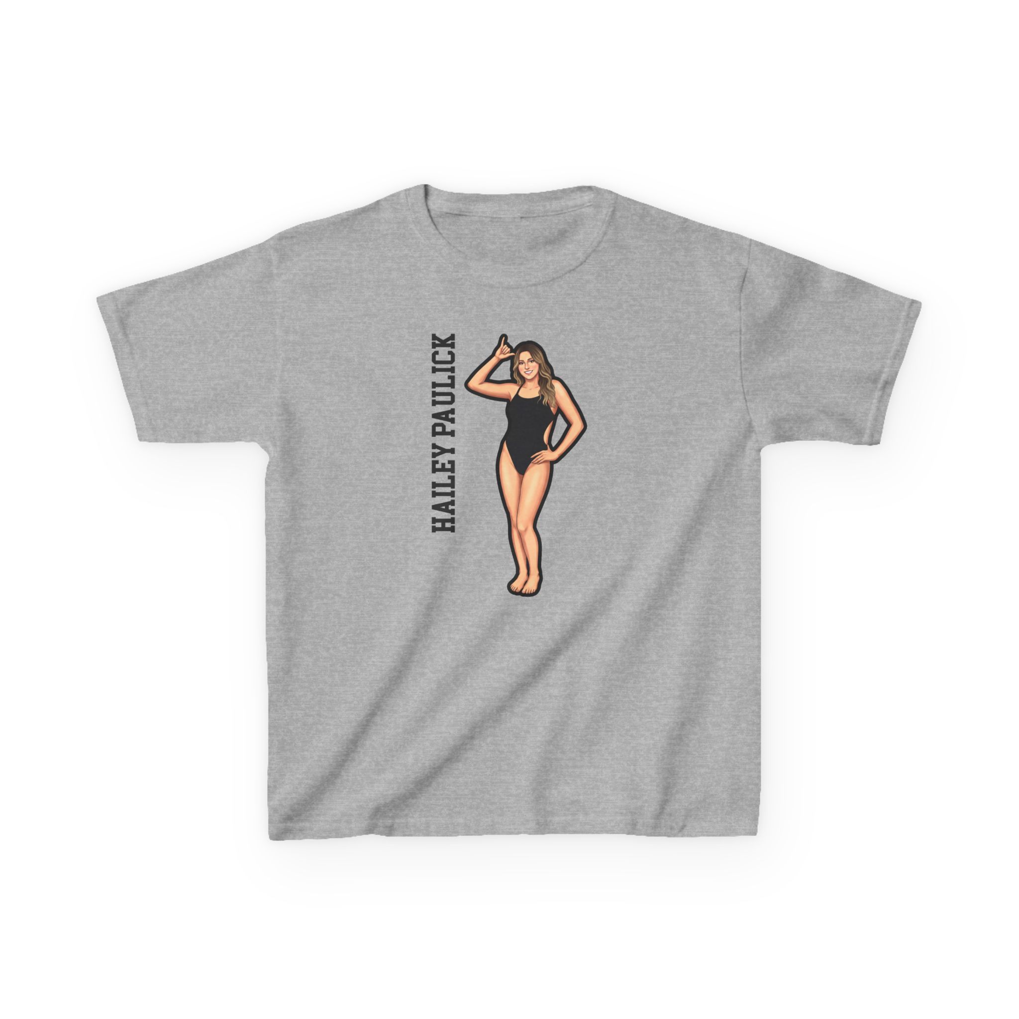Youth Tee — character_name_vertical in Grey