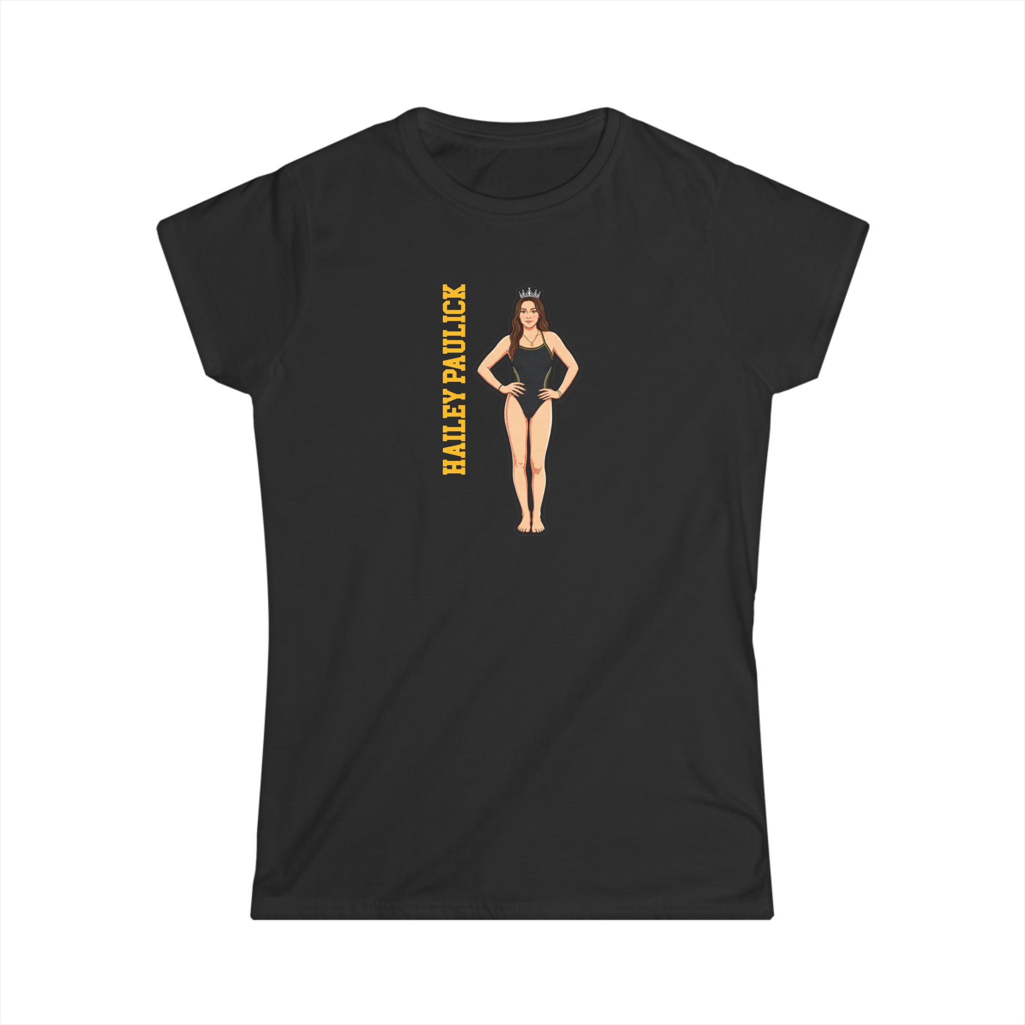 Women's Softstyle Tee — character_name_vertical in Black