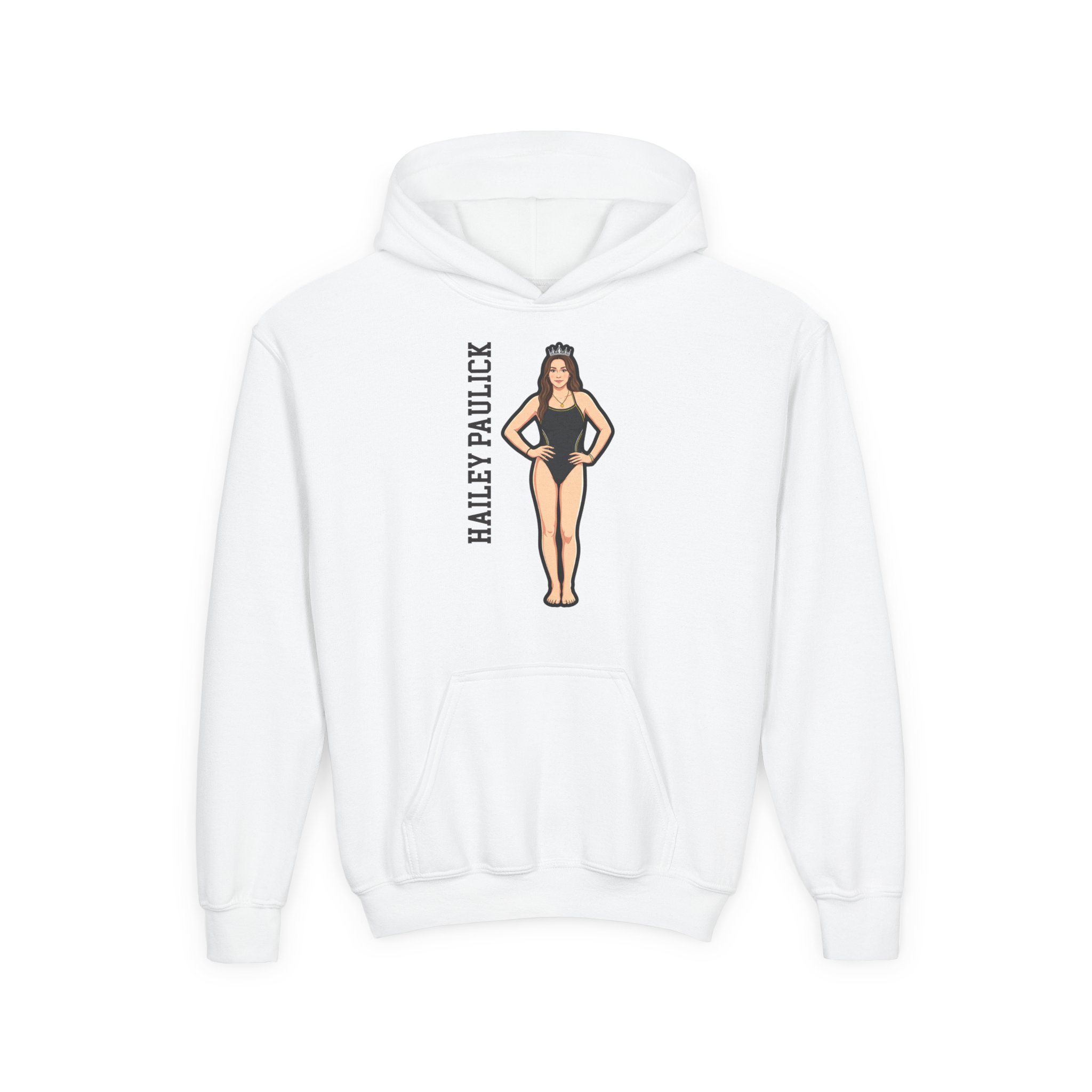 Youth Hoodie — character_name_vertical in White