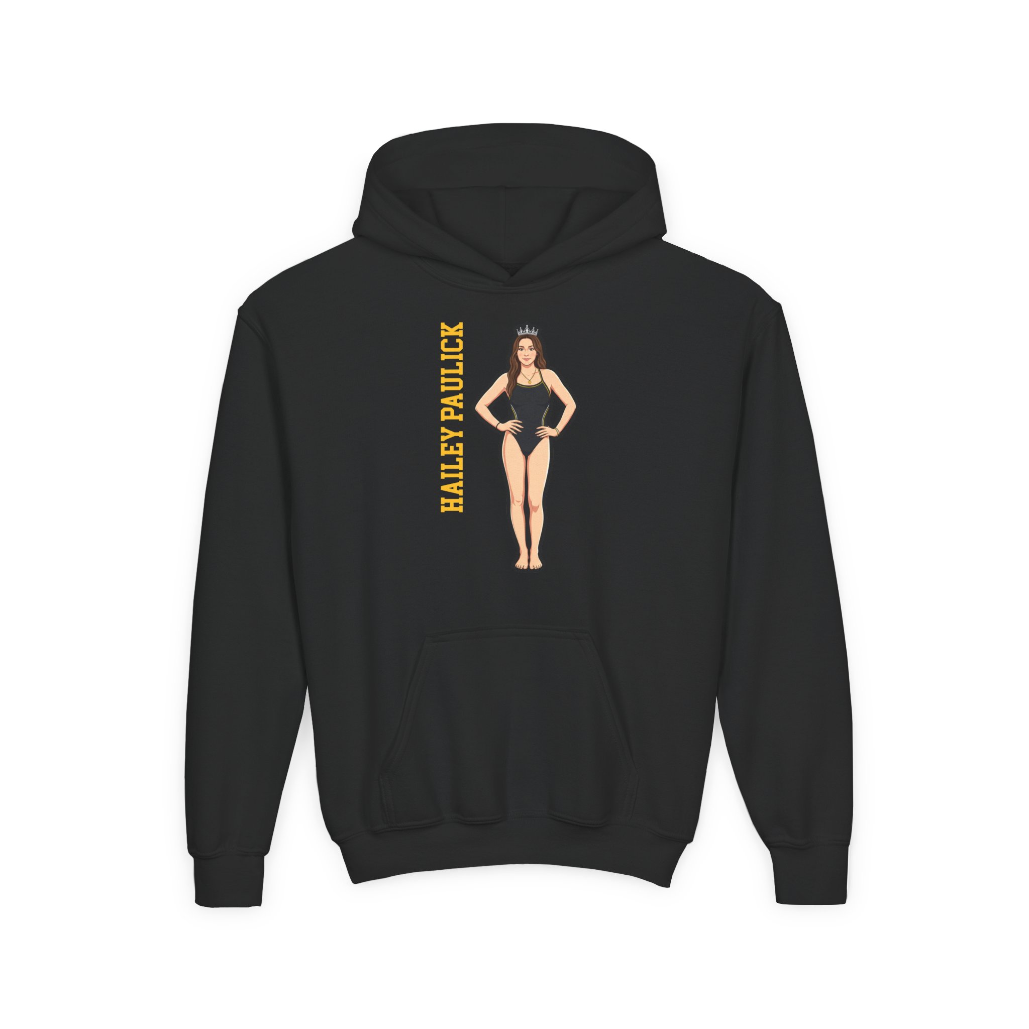 Youth Hoodie — character_name_vertical in Black
