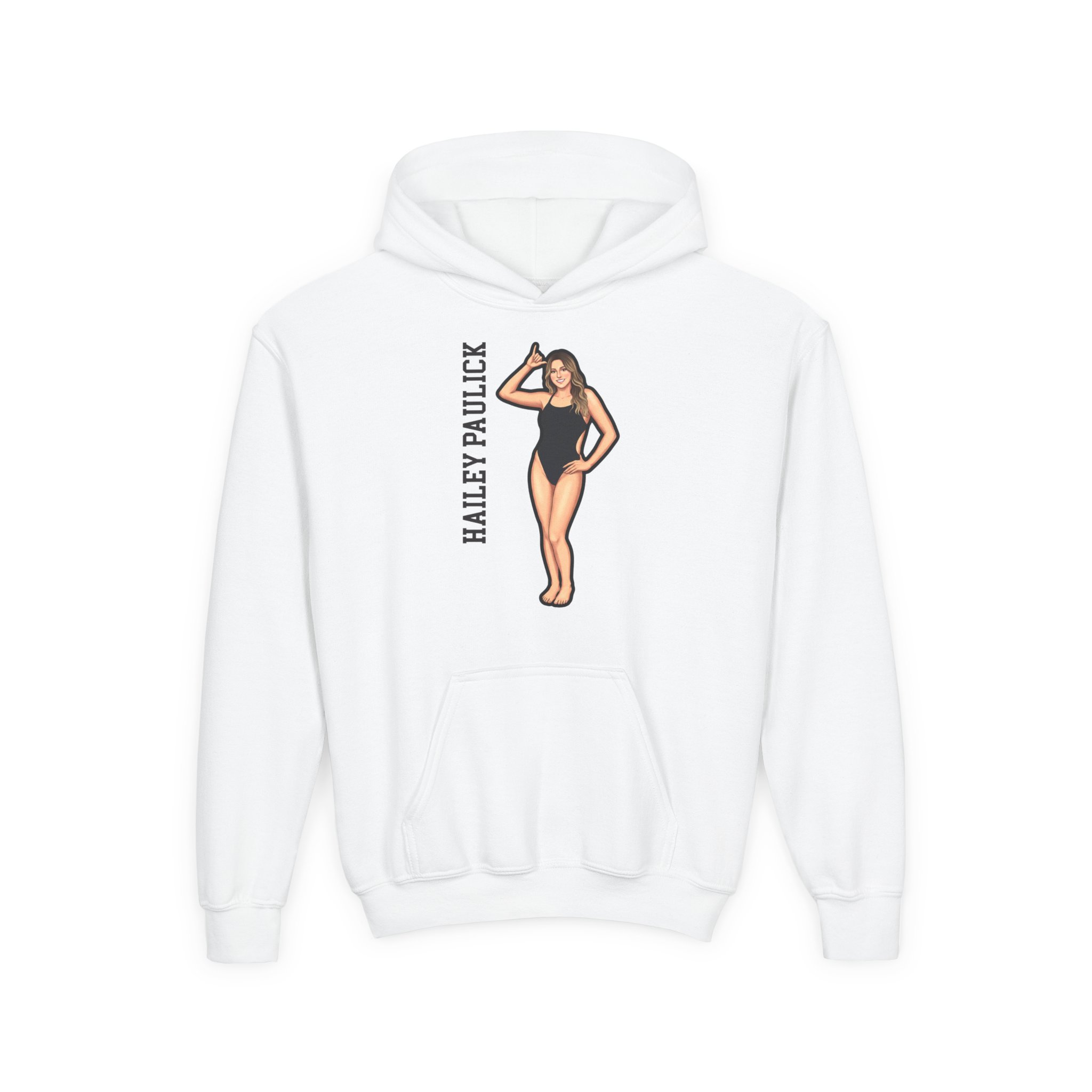 Youth Hoodie — character_name_vertical in White