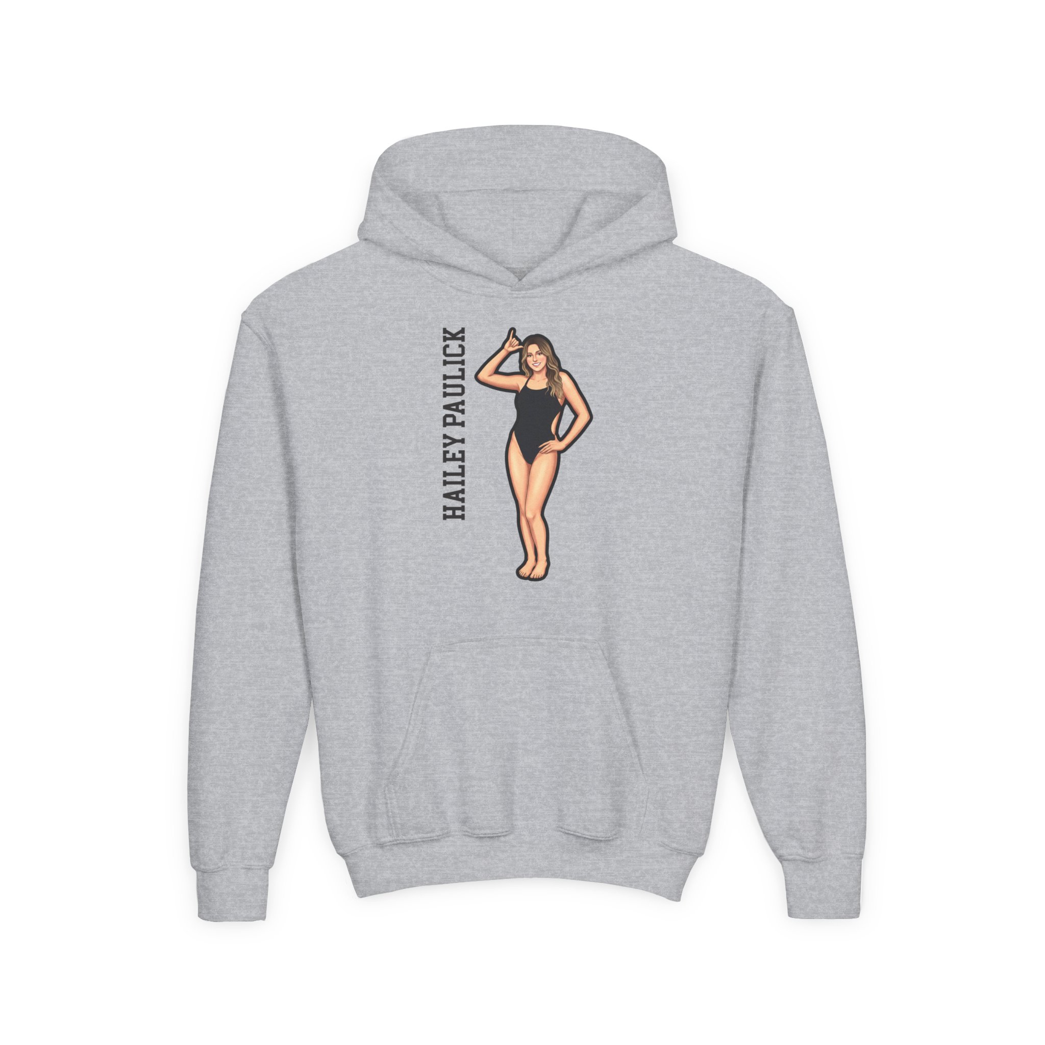 Youth Hoodie — character_name_vertical in Grey