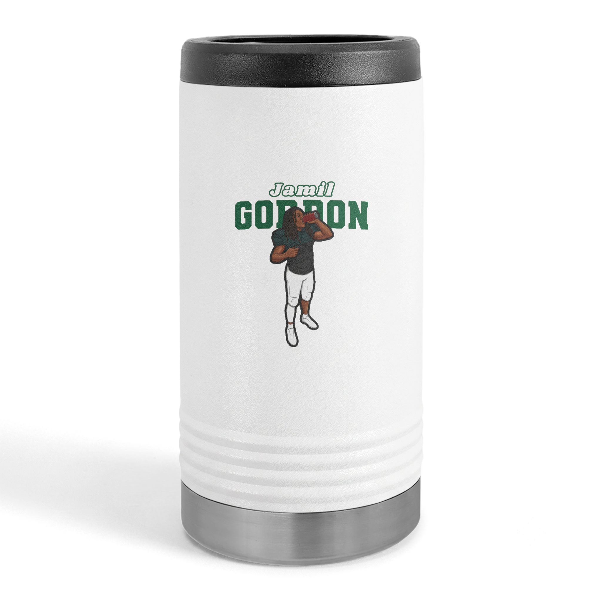 Slim Stainless Can Cooler — character_name_arch in White