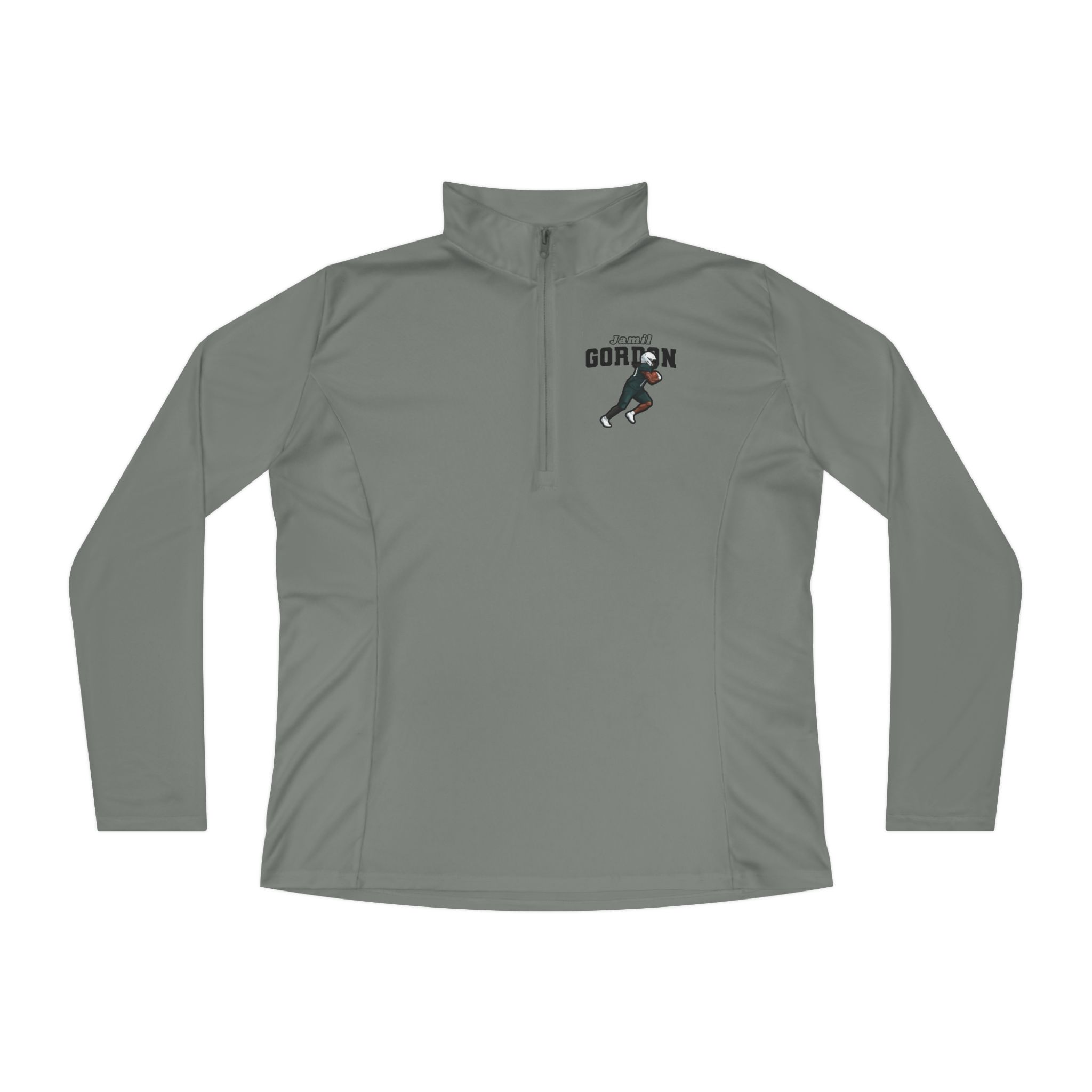 Women's Q-Zip Pullover — character_name_arch in Grey