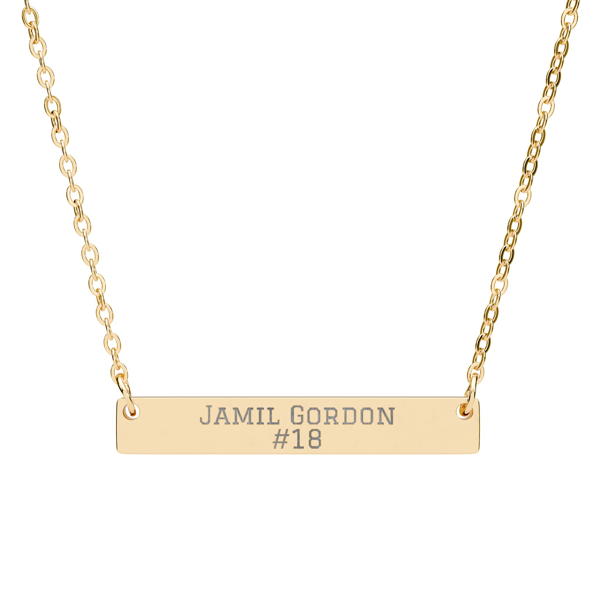 Engraved Bar Necklace — Name & Number in Gold
