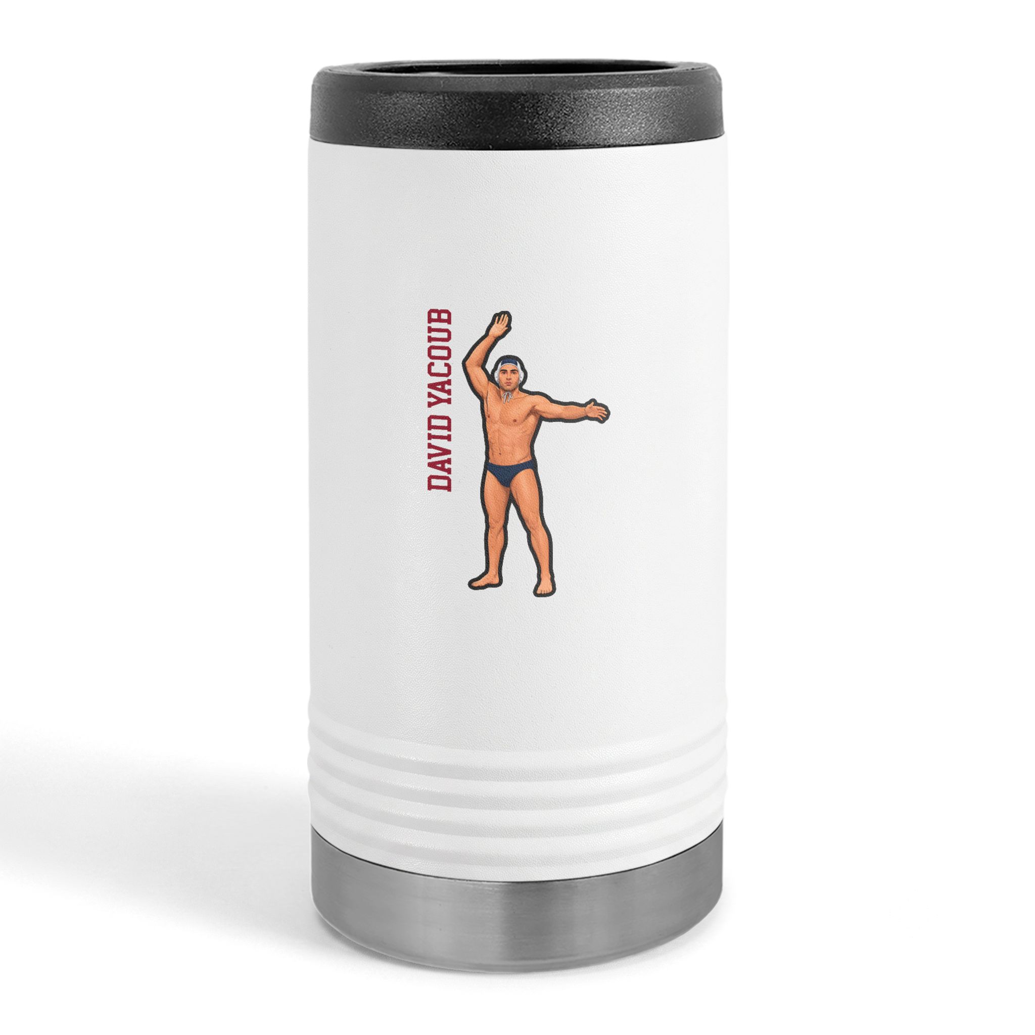 Slim Stainless Can Cooler — character_name_vertical in White