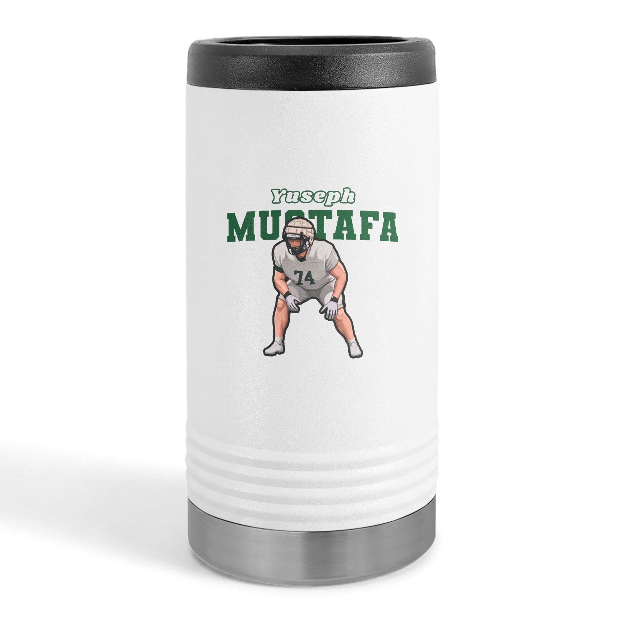 Slim Stainless Can Cooler — character_name_arch in White