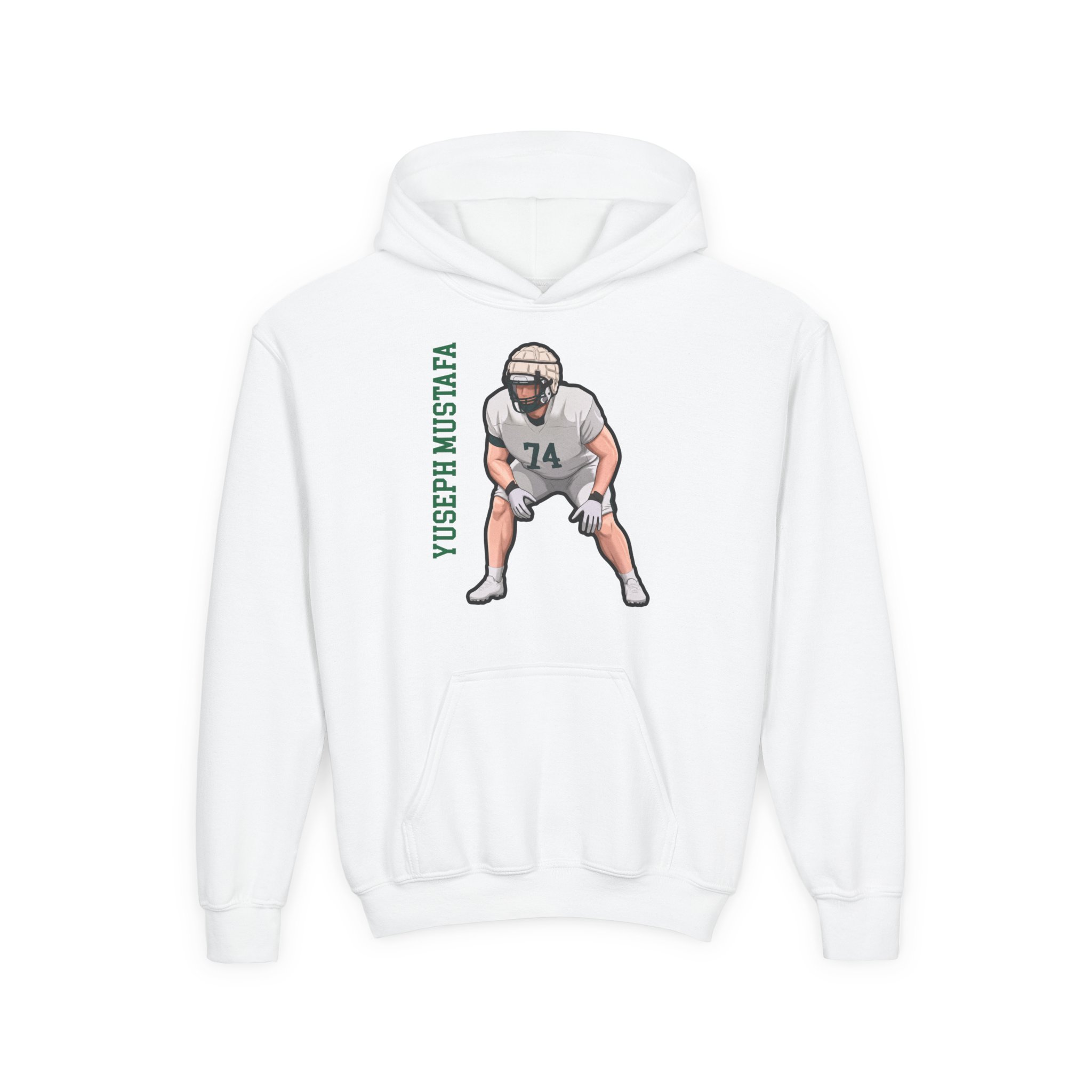 Youth Hoodie — character_name_vertical in White