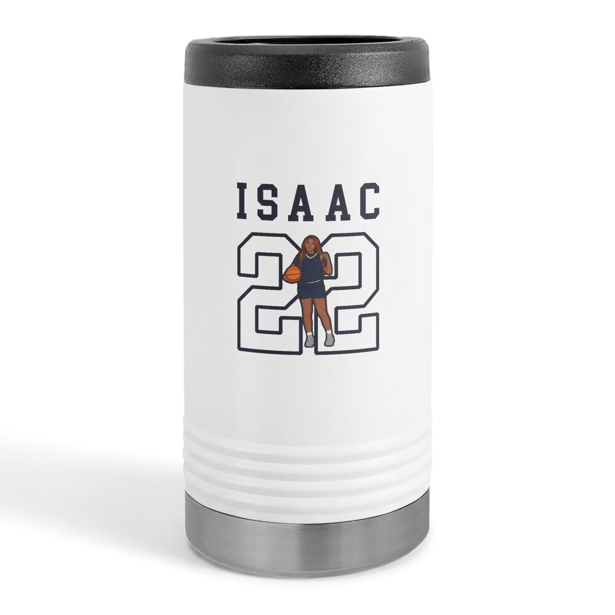 Slim Stainless Can Cooler — character_shirsey in White