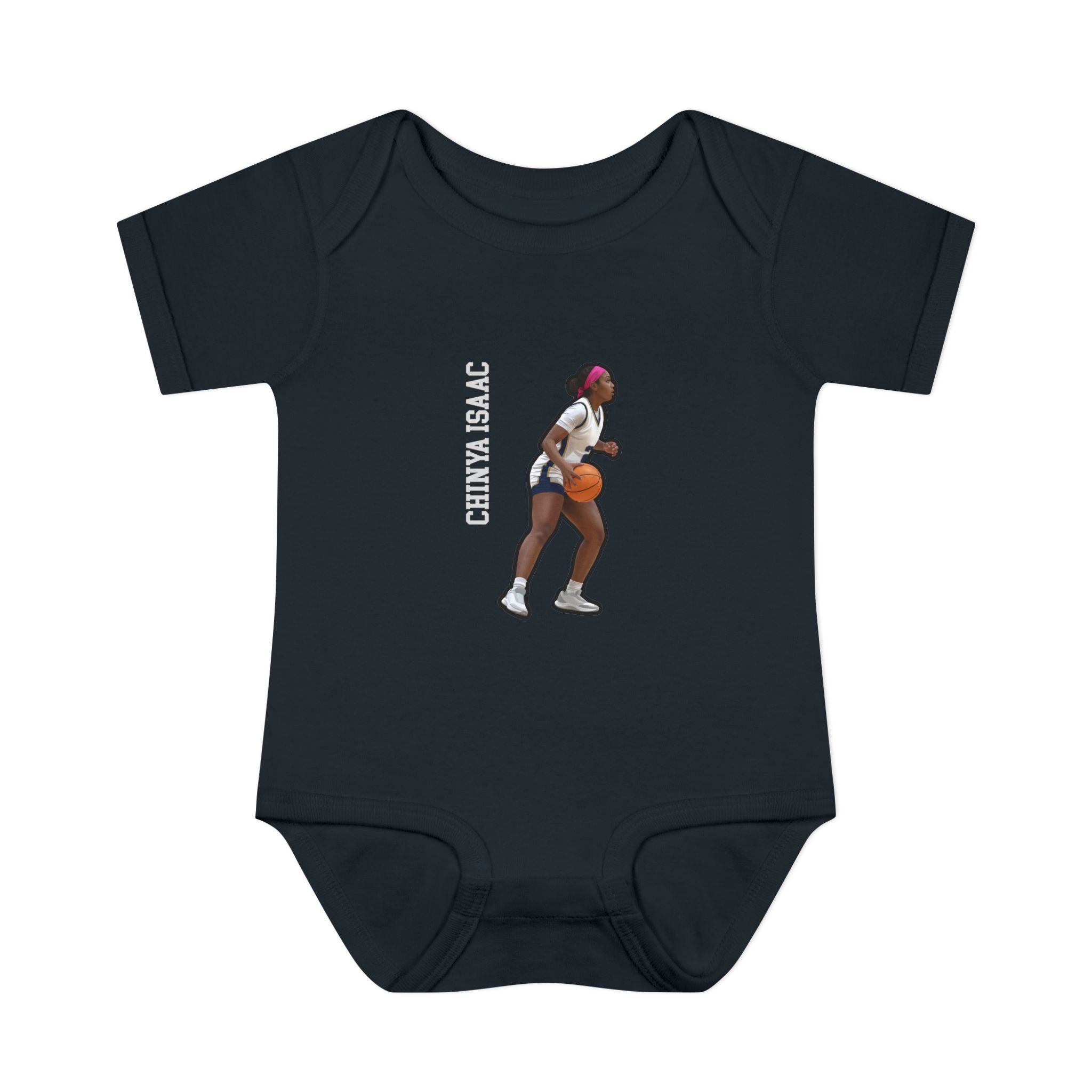Baby Onesie — character_name_vertical in Black