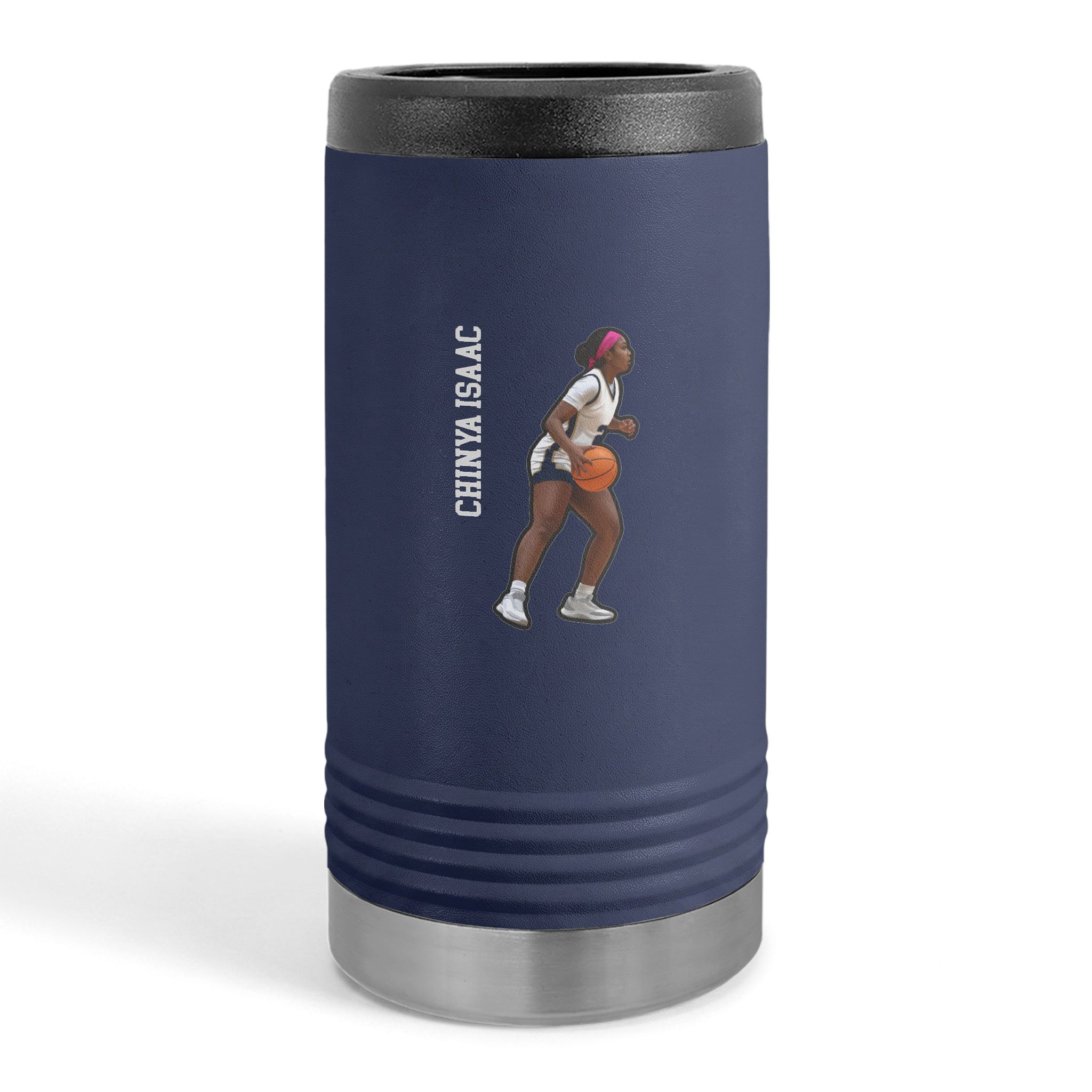 Slim Stainless Can Cooler — character_name_vertical in Navy